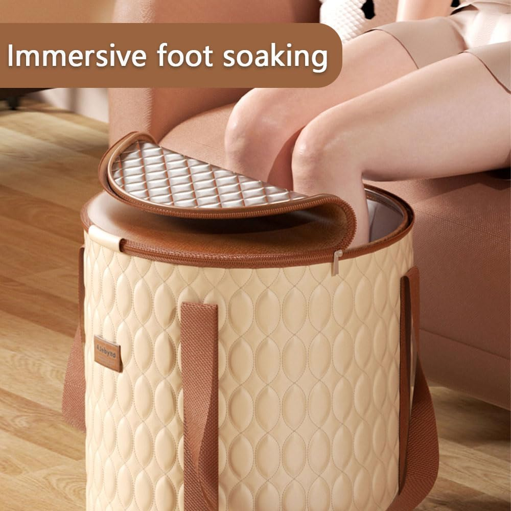 HYAVIA Foldable Foot Soaking Bag &ndash; Tall Collapsible Foot Bath Bucket for Home Spa, Portable PVC Foot Basin for Travel Camping, Over-Calf Height, 32&times;38Cm, Beige image number 5