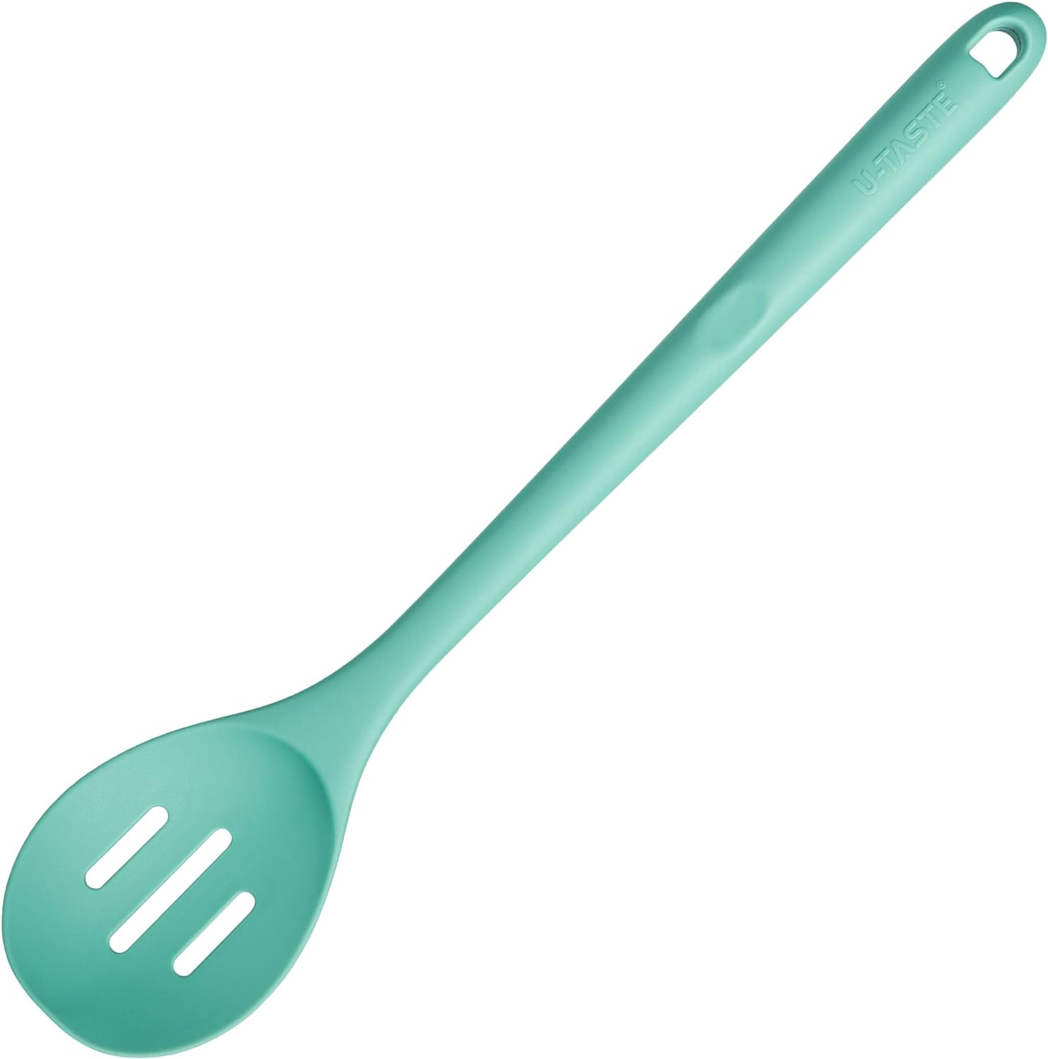 13.6" Slotted Cooking Spoon: U-Taste 600&ordm;f Heat Resistant Kitchen Mixing Spoon, BPA Free Nonstick Long and Large Rubber Soup Utensil for Serving, Basting, for Pot Cookware (Aqua Sky) image number 2