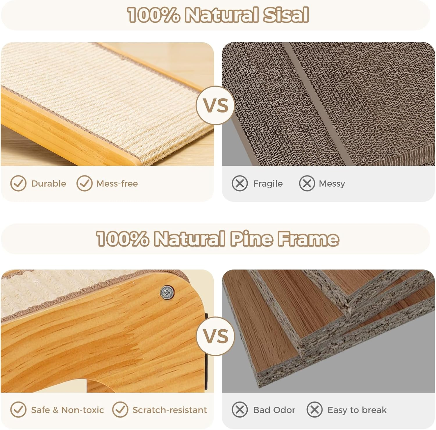 Avont Sisal Cat Scratcher, 24.8 Inch Vertical L-Shaped Large Scratching Board with 110&deg; Angled Ramp for Indoor Cats, Durable and Mess-Free -Nature image number 4