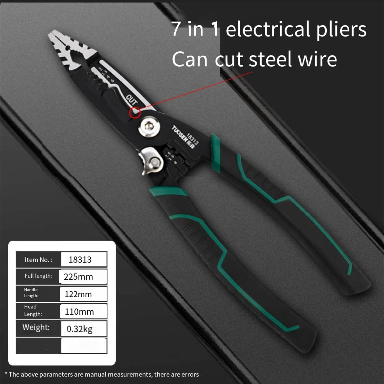 7-In-1 Wire Stripper Tool, Wire Breaking Pliers, Cable Cutters, Needle Nose Plier, Multifunctional Electrician Pliers for Crimping, Cutting, Stripping, Shearing, Clamping image number 3