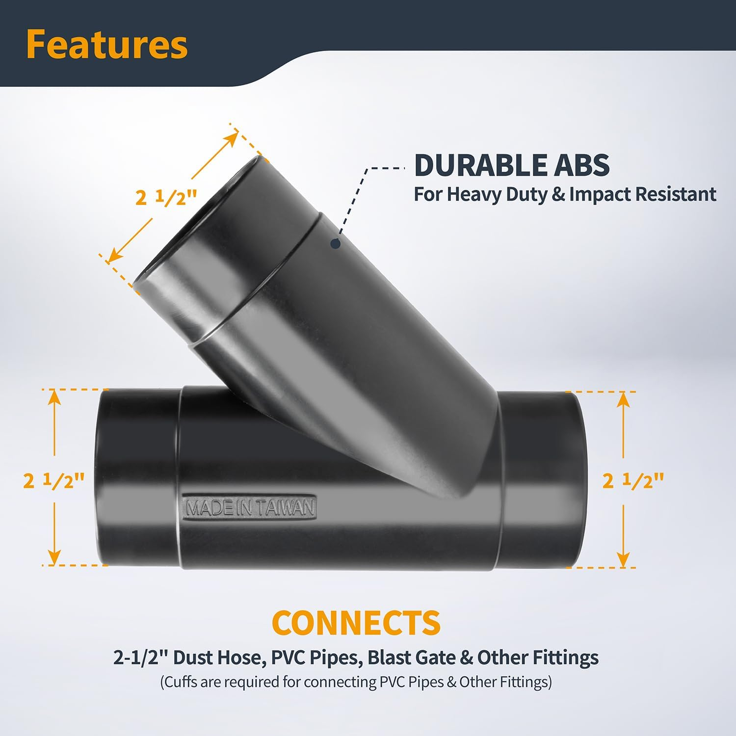 POWERTEC 2-1/2 Inch Y Fitting for 2 1/2 Inch Dust Collection Hose, 2 1/2 Inch Dust Collection Hose Connector Fittings for Dust Collection System, 1 Pack (70179) image number 3