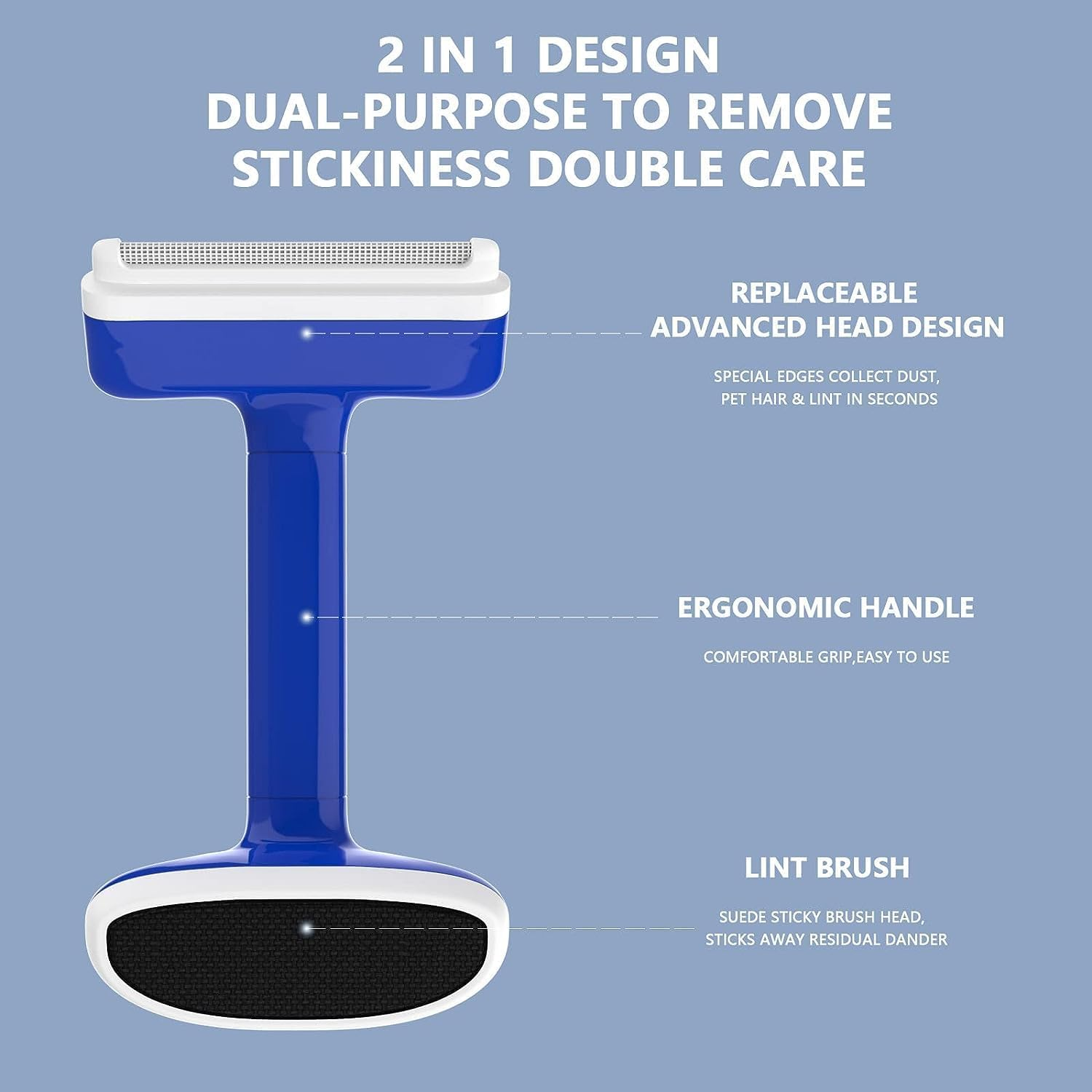 Fabric Shaver & Lint Brush, Battery-Free Lint Remover with 2 Pieces Fabric Safe Edges, Adjustable Fuzz Remover for Clothing, Pet Carpets, Couch, Furniture & Rug (Blue) image number 2