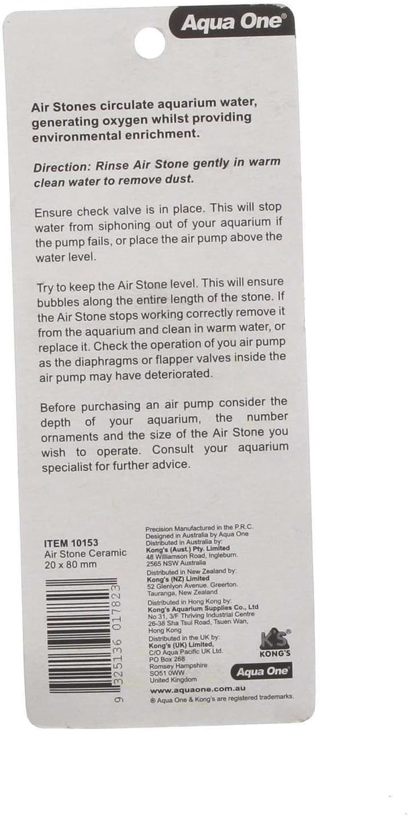 Airstone Ceramic 80 X 20Mm 10153 Fish Tank Aquarium Aqua One