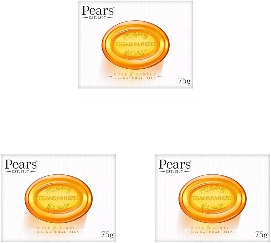 Pears Pure and Gentle Transparent Soap Bar with Natural Oils 75 G (Pack of 3)