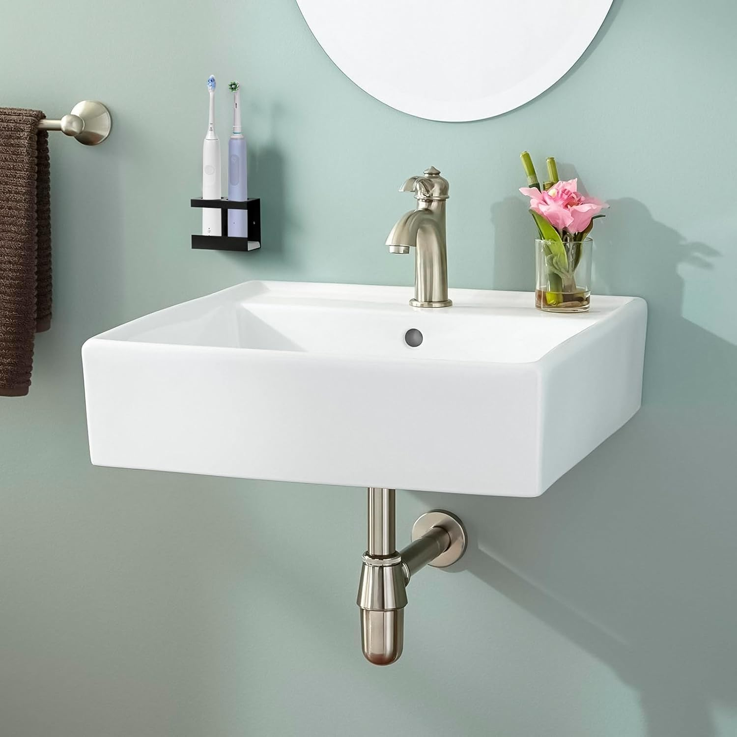 Linkidea Wall Mount Electric Toothbrush Holder for Bathroom, 2 Slots Aluminum Alloy Power Toothbrush Hanger, Self Adhesive Brush Organizer Compatible with Oral-B Io Series (Black) image number 2