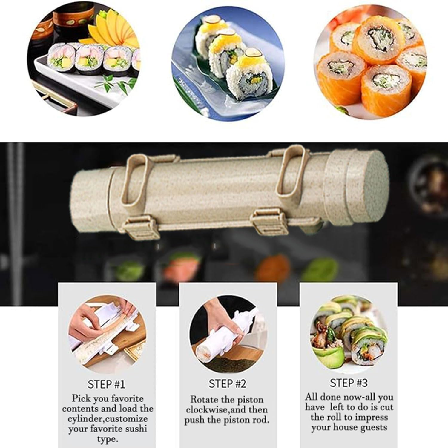 Sushi Making Kit, Sushi Roller Machine Mold, DIY Sushi Maker Tool with Bamboo Sushi Mats, Sushi Maker Roller, Plastic Sushi Bazooka, Rice Vegetable Meat Rolling, Onigiri Roller for Beginners image number 4