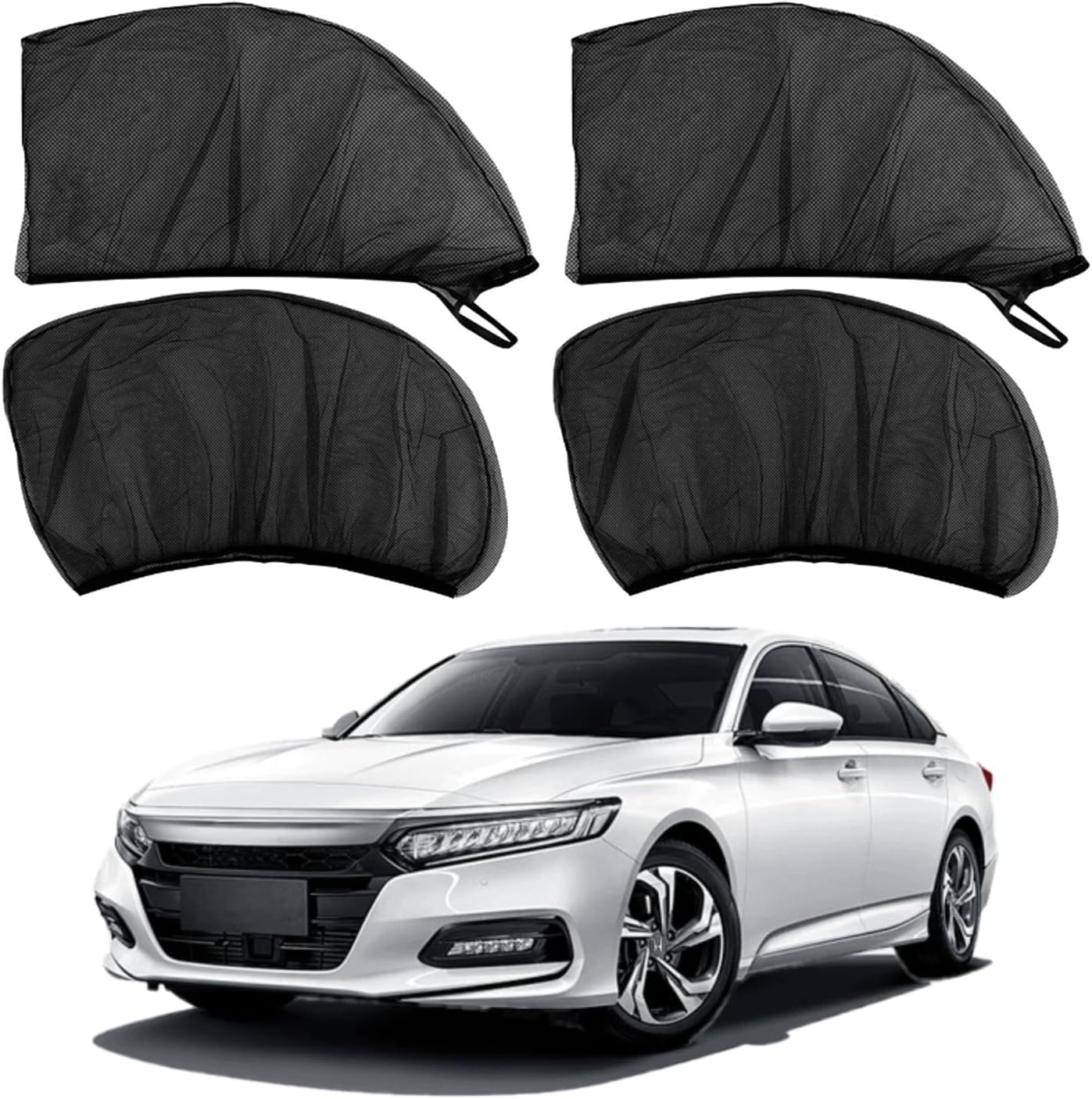 4 Pack Car Sun Shade for Side Windows - Stretchy Mesh Car Window Shade with Storage Bag, Mosquito Net Cover Fit Cars/Suvs, Top Car Essentials & Baby Essentials, Perfect Car Window Shade for Baby