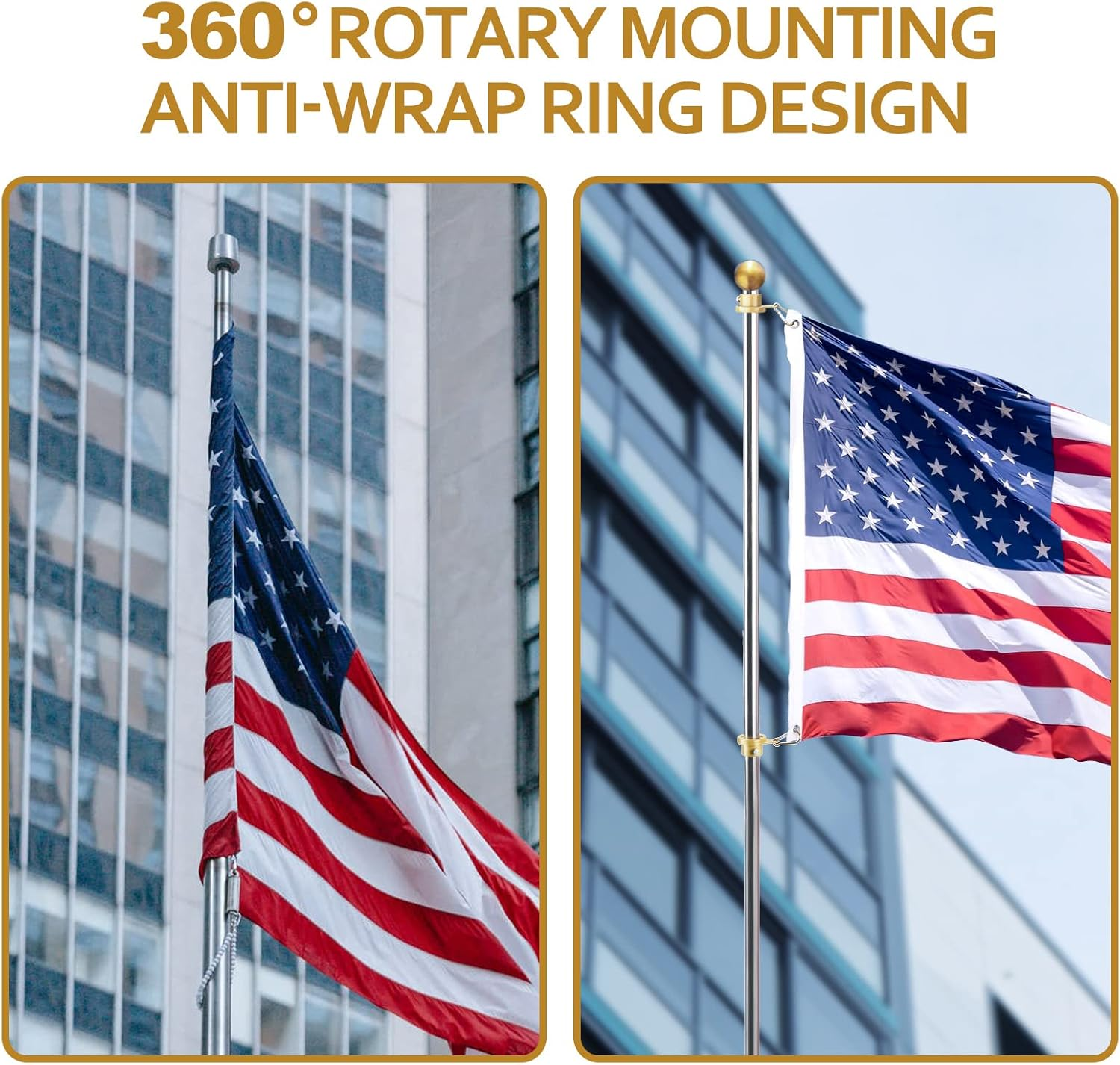 MOFEEZ Flagpole Rotating Clips Swivel Rings, Anti-Wrap Tangle Free with Bearings for 7/10-1" Diameter Flagpole (2Sets-Gold) image number 5