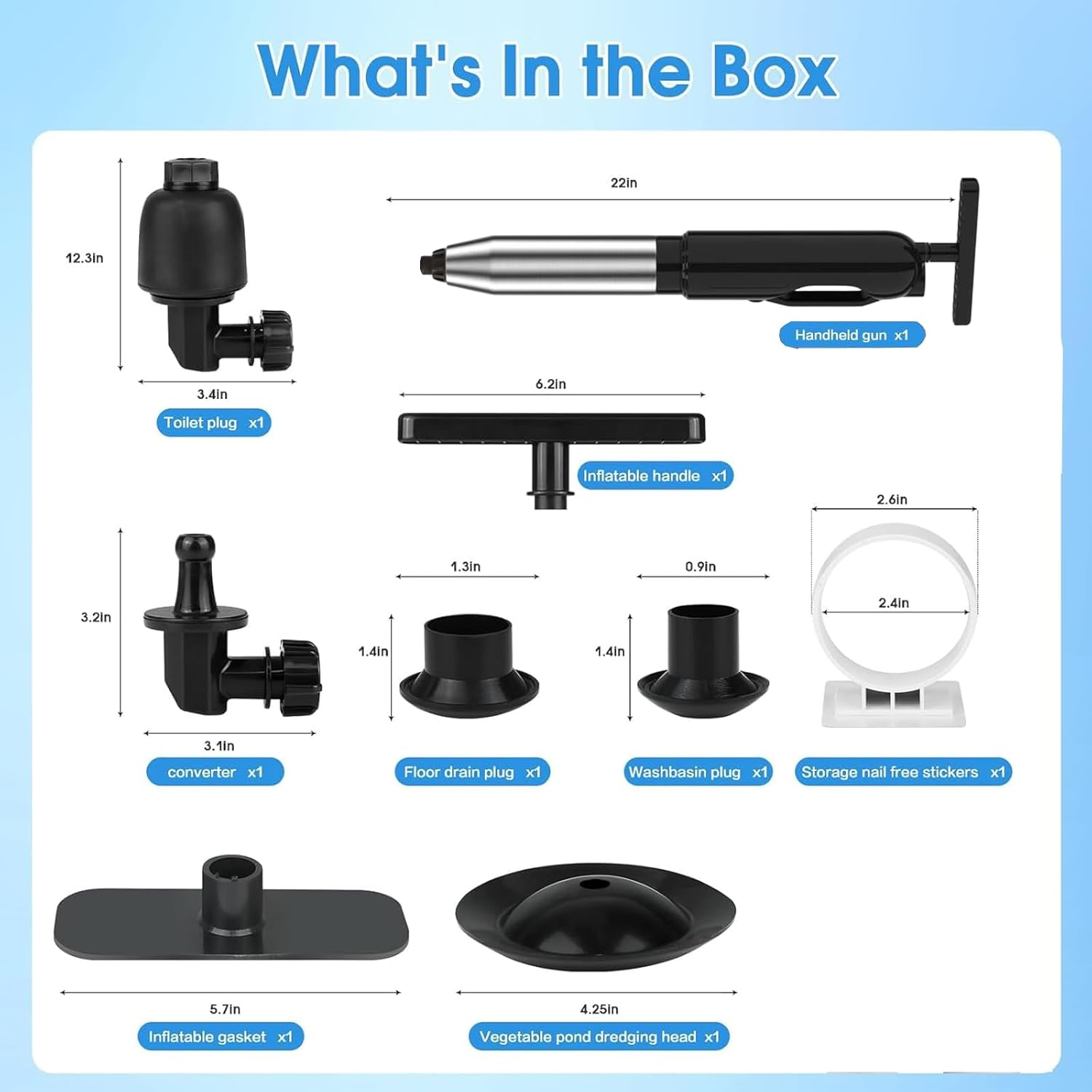 Wenbones Drain Cleaner Pump One Piece Flexible Cap Head Pipe Cleaner Compressed Air Pipe Cleaning Pump High Pressure Stronger Air Pressure for Sinks, Toilets, Bathrooms, Showers, Kitchens image number 4