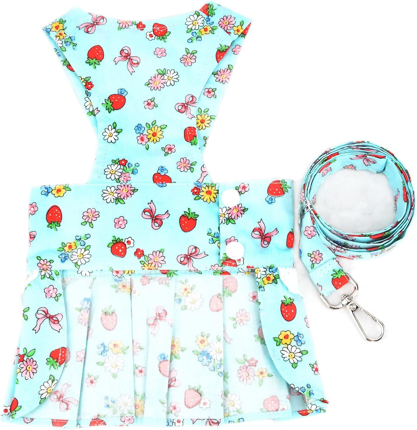 Zunea Small Dog Harness Dress with Leash Set No Pull Puppy Girls Vest Harnesses with Angel Wing Cute Princess Dresses with D Ring Flowers Strawberry Printed Pet Cat Chihuahua Clothes Blue M