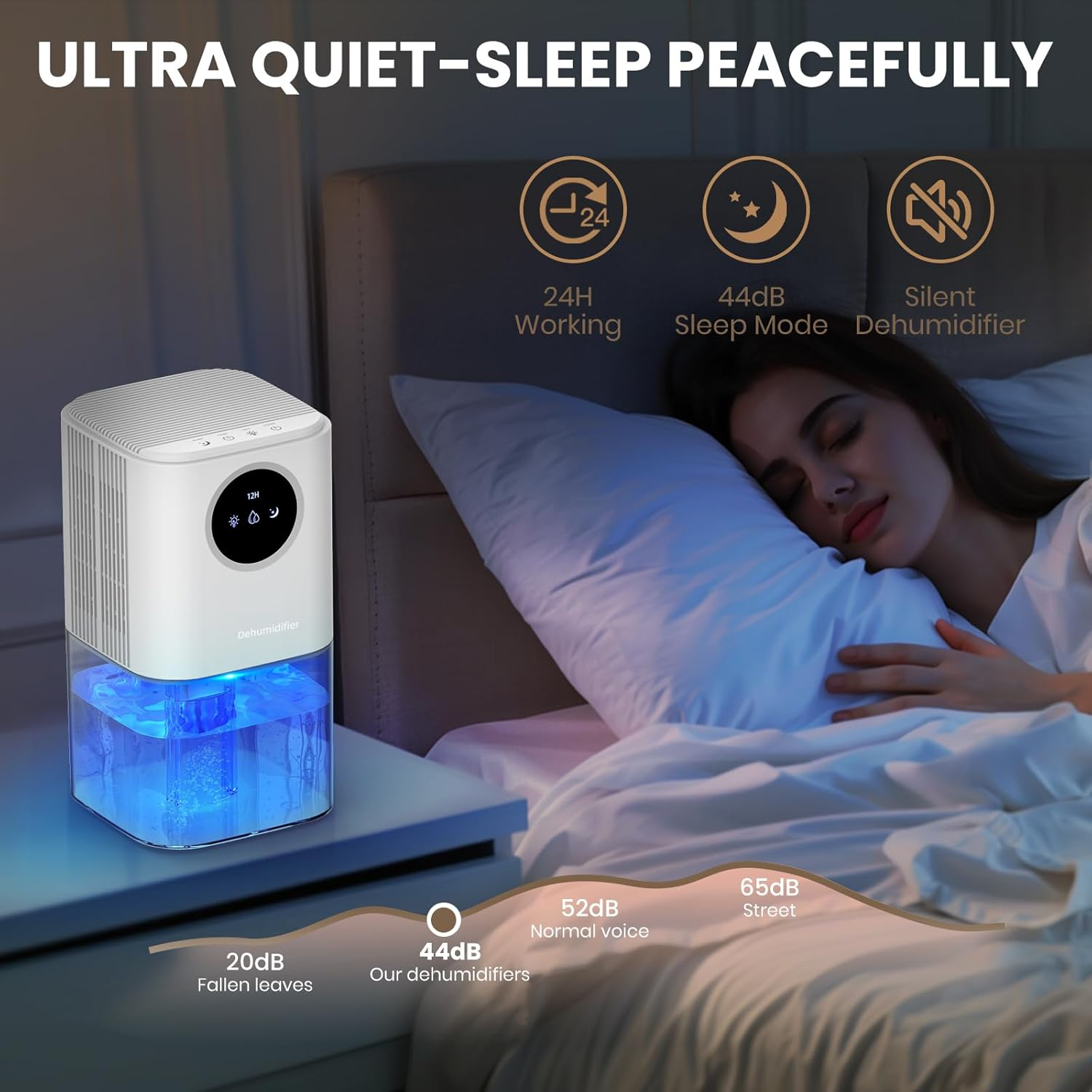 Dehumidifier for Home &ndash; 1.7L Quiet Dehumidifier with LED Ambient Night Light, Auto Defrost, Auto Shut Off, Portable & Energy Saving for Bedroom, Closet, Bathroom, Basement image number 3