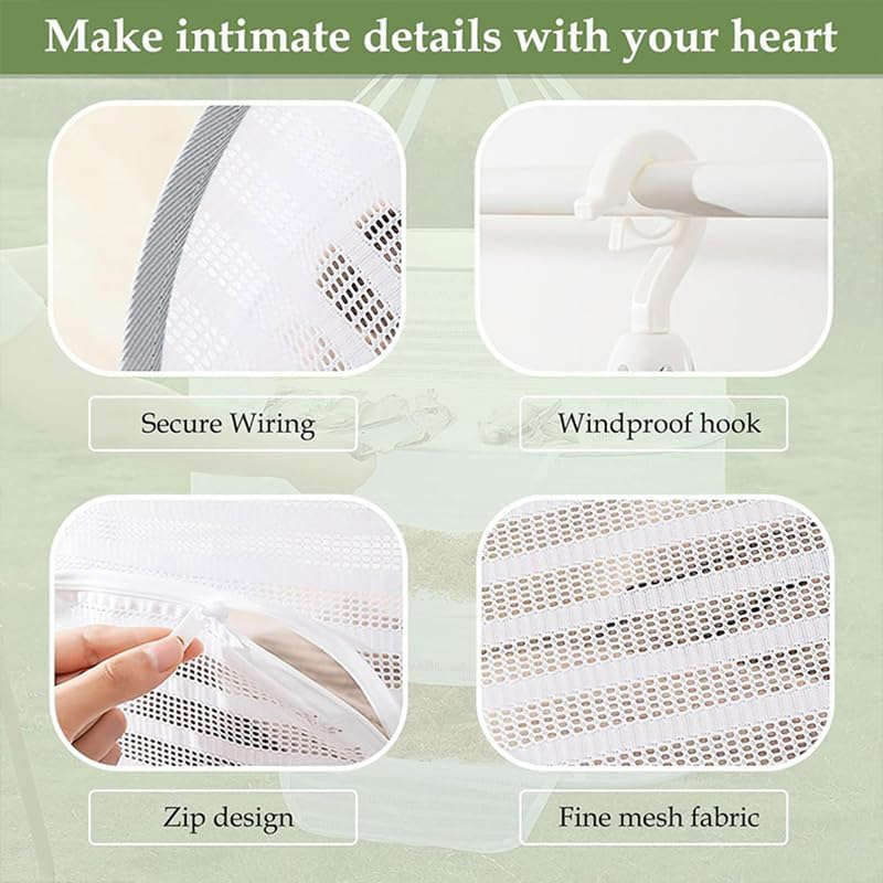 AIMALL 2-Layer or 3-Layer Foldable Drying Net &ndash; 27.6 X 19.7 Inch Hanging Mesh Basket for Vegetables, Fish, and Dry Goods, Fly-Proof with Windproof Hook - 2-Tier image number 5