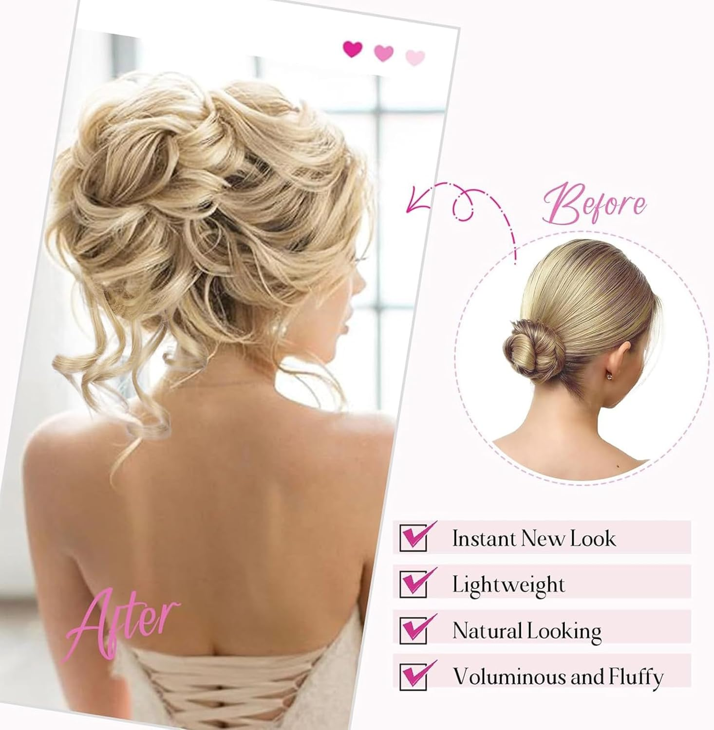 FOSDICK Pack of 2 Bun Hairpieces, Large Hair Bun Scrunchie, Hairpiece with Hair Updo Hairstyles, Voluminous Messy Bun Hairpieces for Women Girls Ponytail image number 2