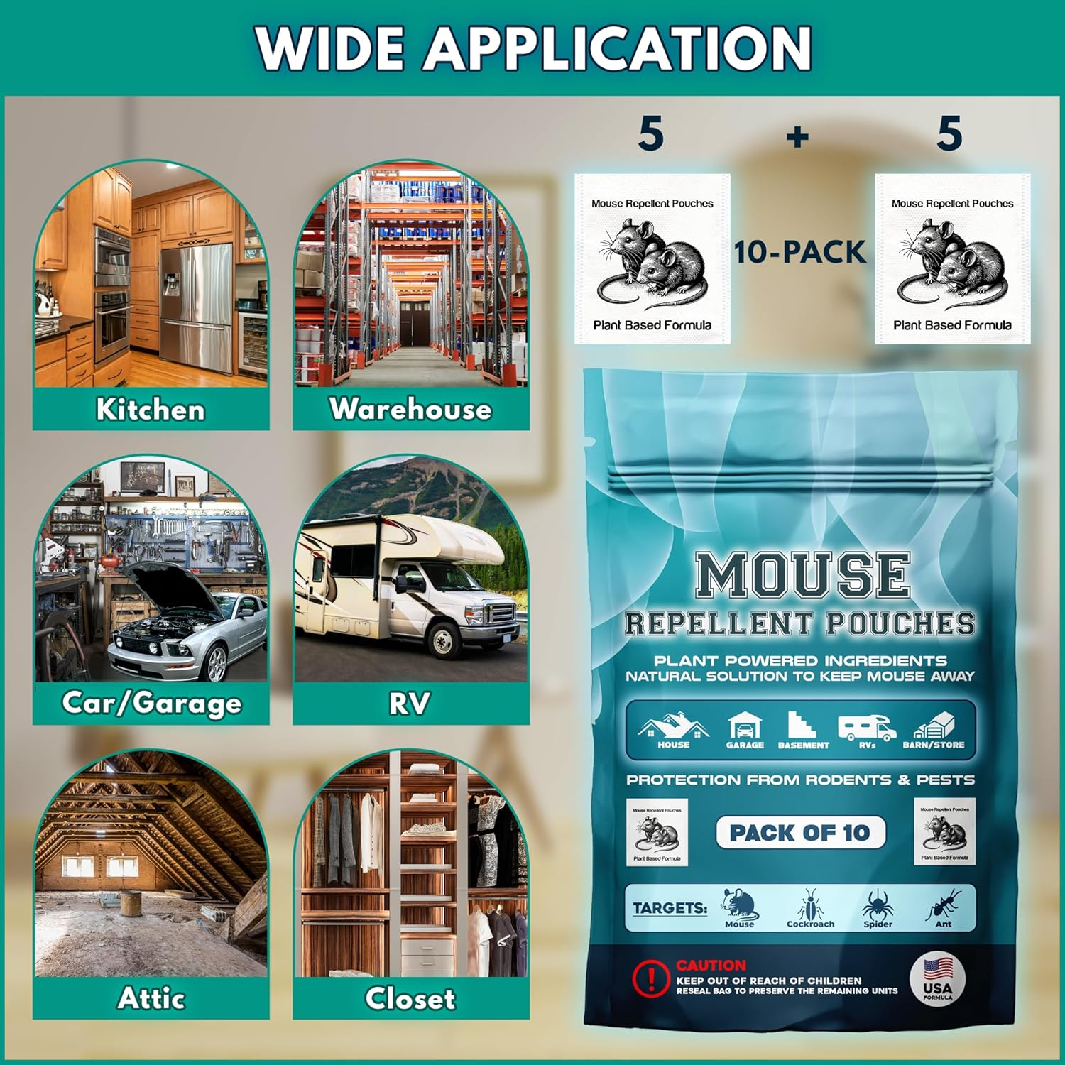 Extra Strong 12Pack Vamoose Mouse Repellent Pouches Botanical Rodent Repellent Indoor Rat Deterrent Outdoor Vamoose Rodent-Repelling Pouches Mice Deterrents for Home Attic/Office/Shed/Barn/Storage/Rv image number 2