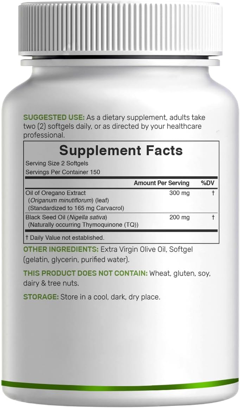 Deal Supplement Oil of Oregano Softgels with Black Seed Oil, 9,000Mg per Serving, 300 Count &ndash; 30:1 Extract, Active Carvacrol & Thymoquinone &ndash; Antioxidant Immune Health Support &ndash; Plant Based, Gmo-Free image number 5