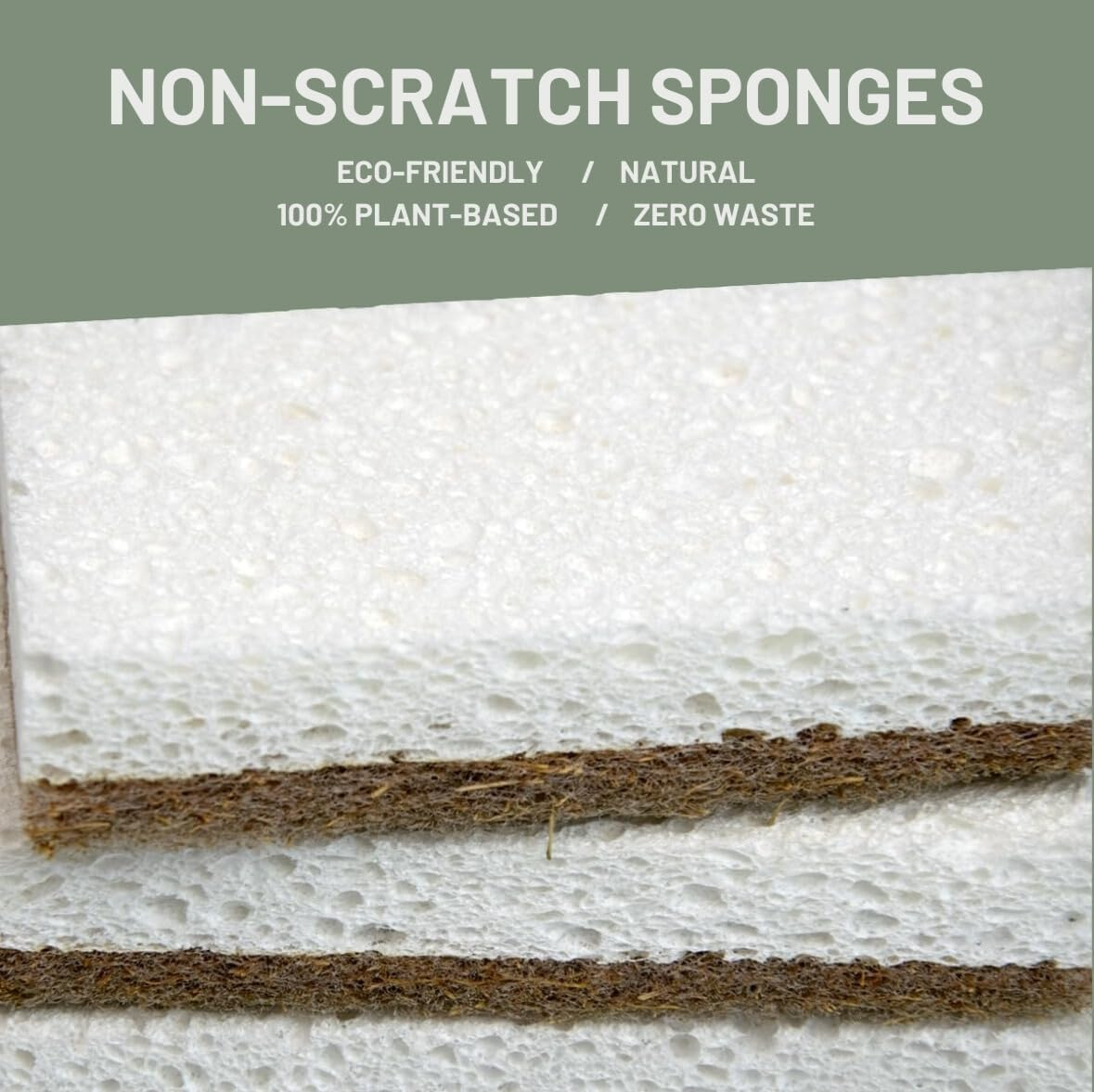 12 Pack Natural Kitchen Sponge - 12 Pcs Plant Based Sponge - Biodegradable Compostable Cellulose and Coconut Scrubber - Pack of 12 Eco Friendly Sponges for Dishes, Kitchen, Bathroom, Household -BRELTY