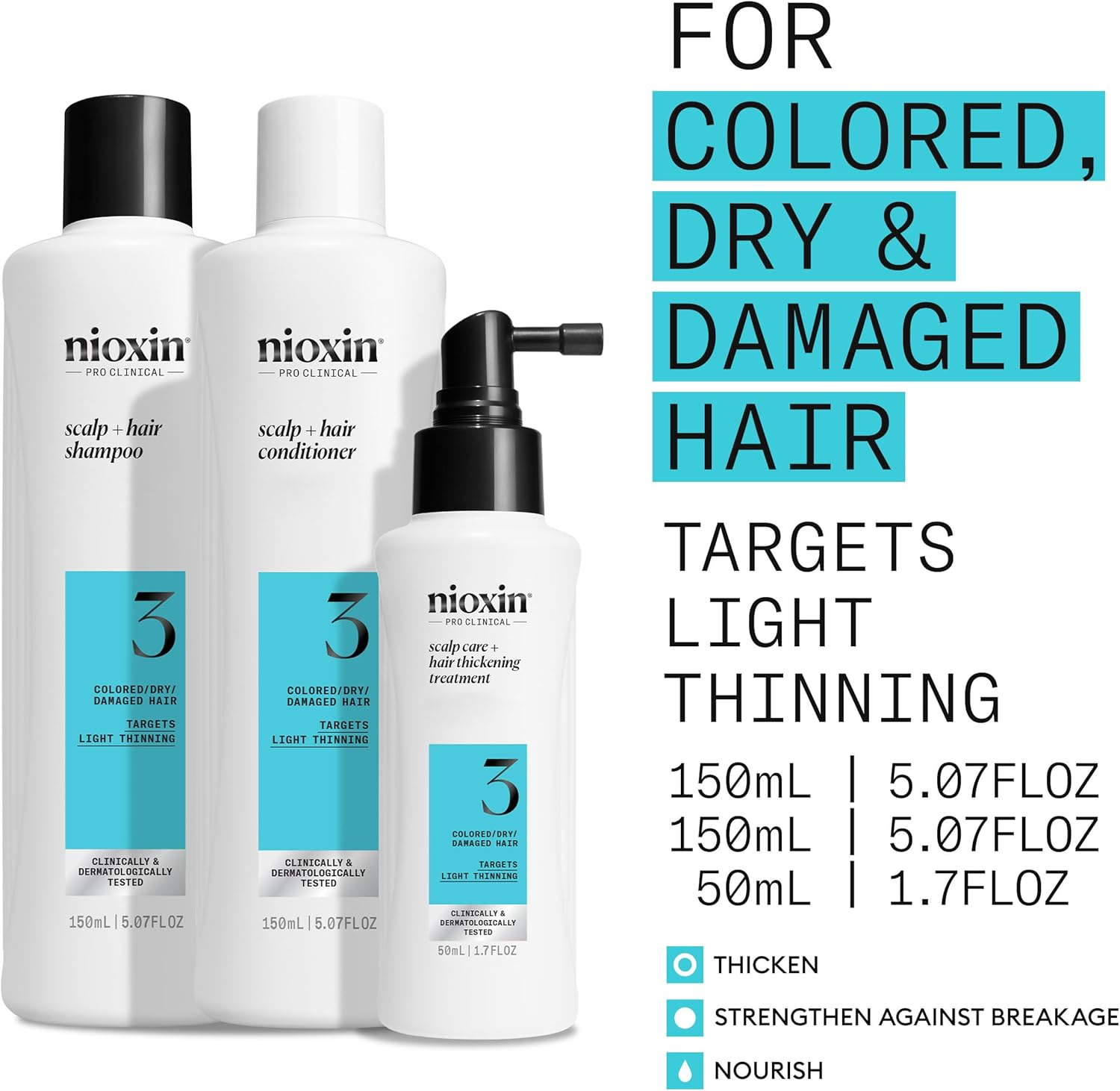 Nioxin Scalp plus Hair Thickening System 3 for Colored or Dry Damaged Hair with Light Thinning (Pack of 3) image number 2
