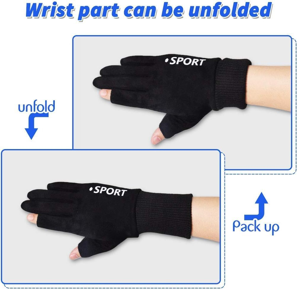 KXF Unisex Sports Fingerless Open Fingers Winter Warm Thermal Touchscreen Gloves for Women Men - Black  Premium image number 7