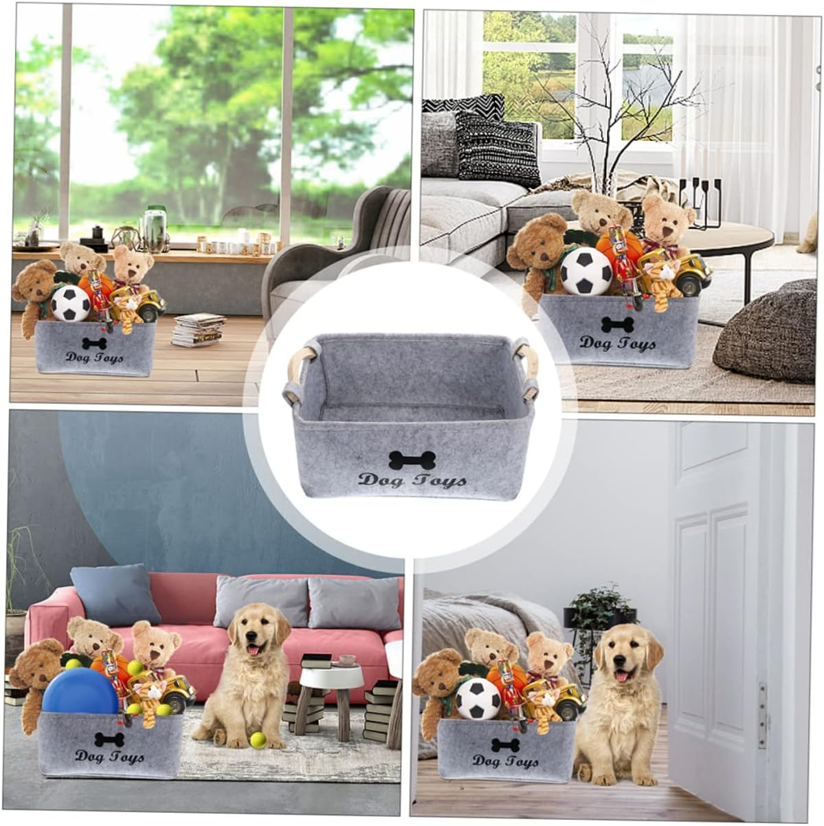 Hohopeti Felt Pet Toy Storage Box with Handles 2 Pcs Organizer for Dog Toys and Kids Room Storage Basket Large Capacity Container for Home