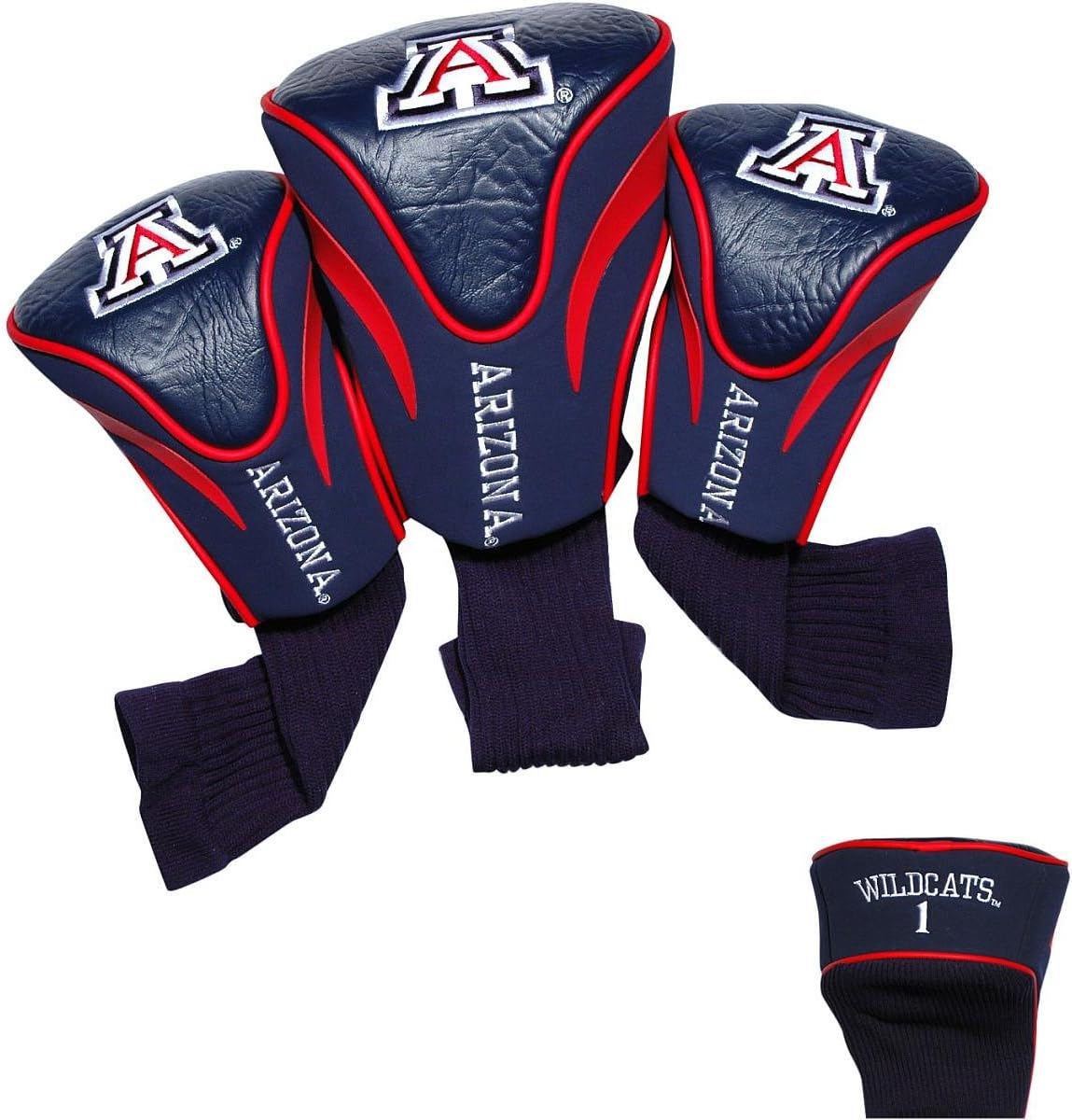 Team Golf NCAA Contour Golf Club Headcovers (3 Count), Numbered 1, 3, & X, Fits Oversized Drivers, Utility, Rescue & Fairway Clubs, Velour Lined for Extra Club Protection