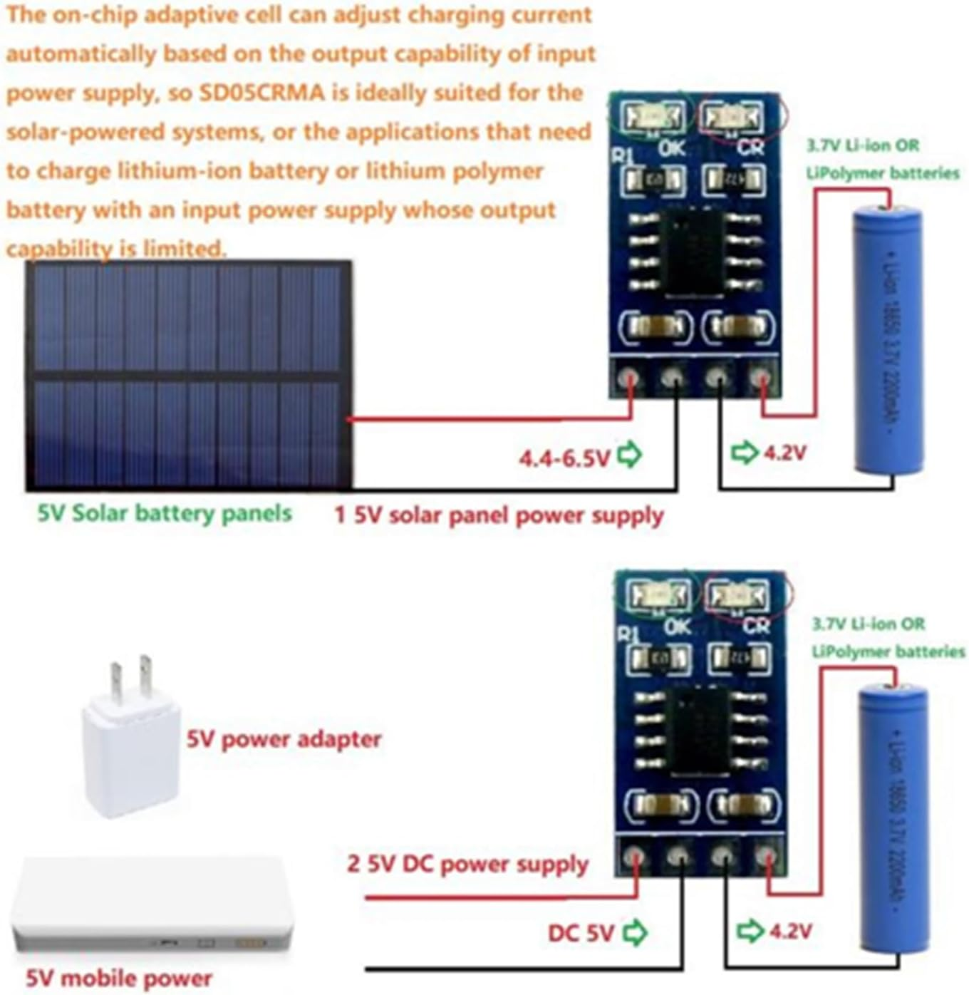1A 4.2V 3.7V Lipo Li Ion Lithium Battery Charger MPPT Solar Charge Controller Module(Without Pin) image number 5