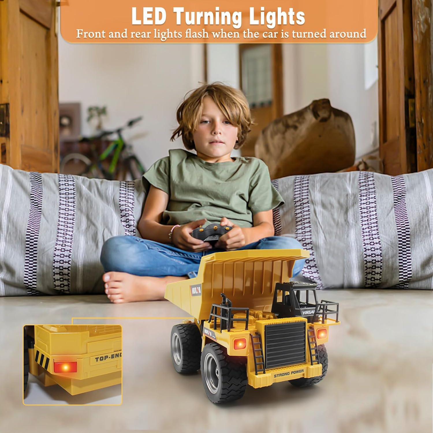 Fisca 6 Ch 2.4G Alloy Remote Control Dump Truck 4 Wheel Driver Mine Construction Vehicle Toy Machine Model with LED Light image number 5