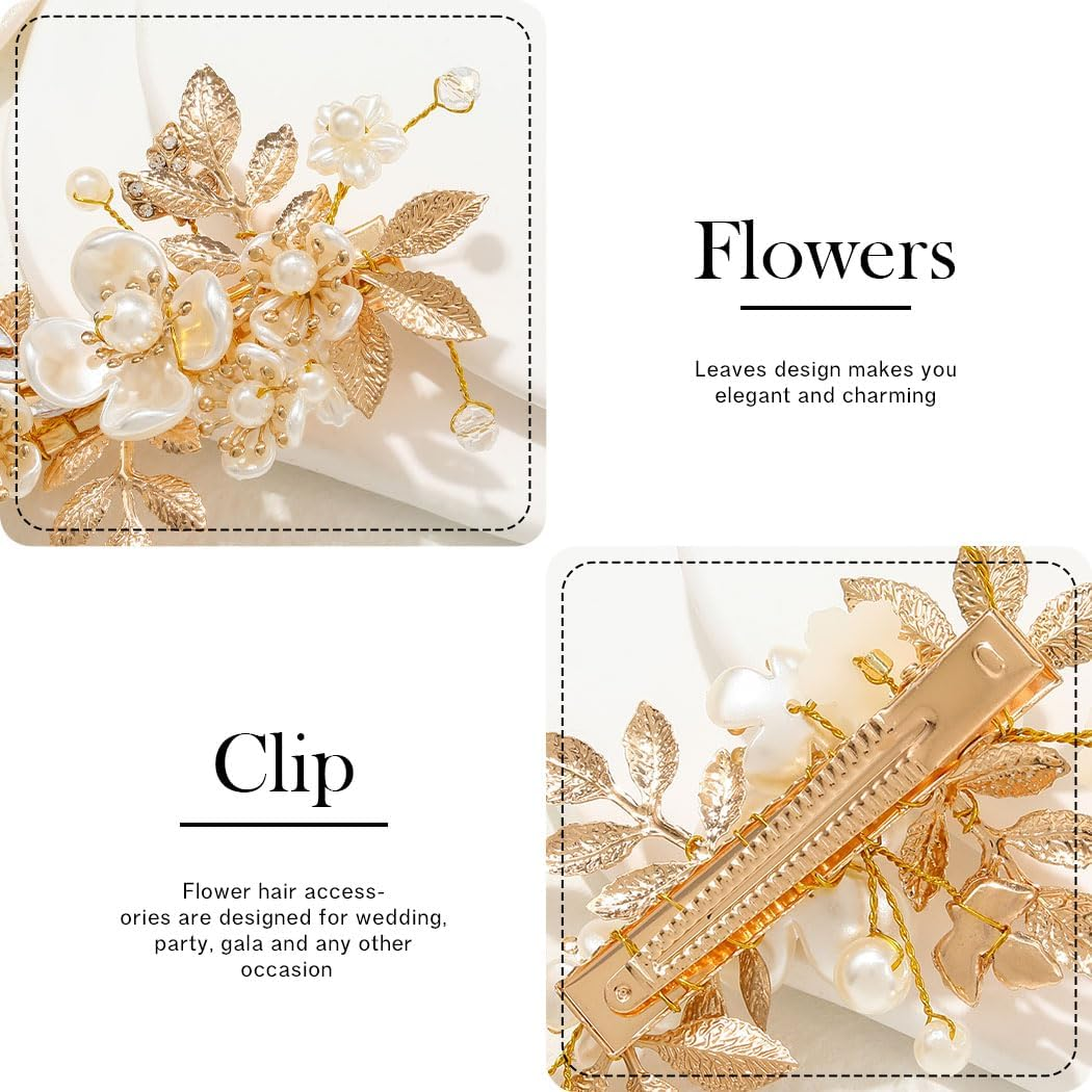 JAKAWIN Gold Hair Clip Bridal Hair Accessories Flower Hair Piece for Women FJ03 (Gold) image number 5