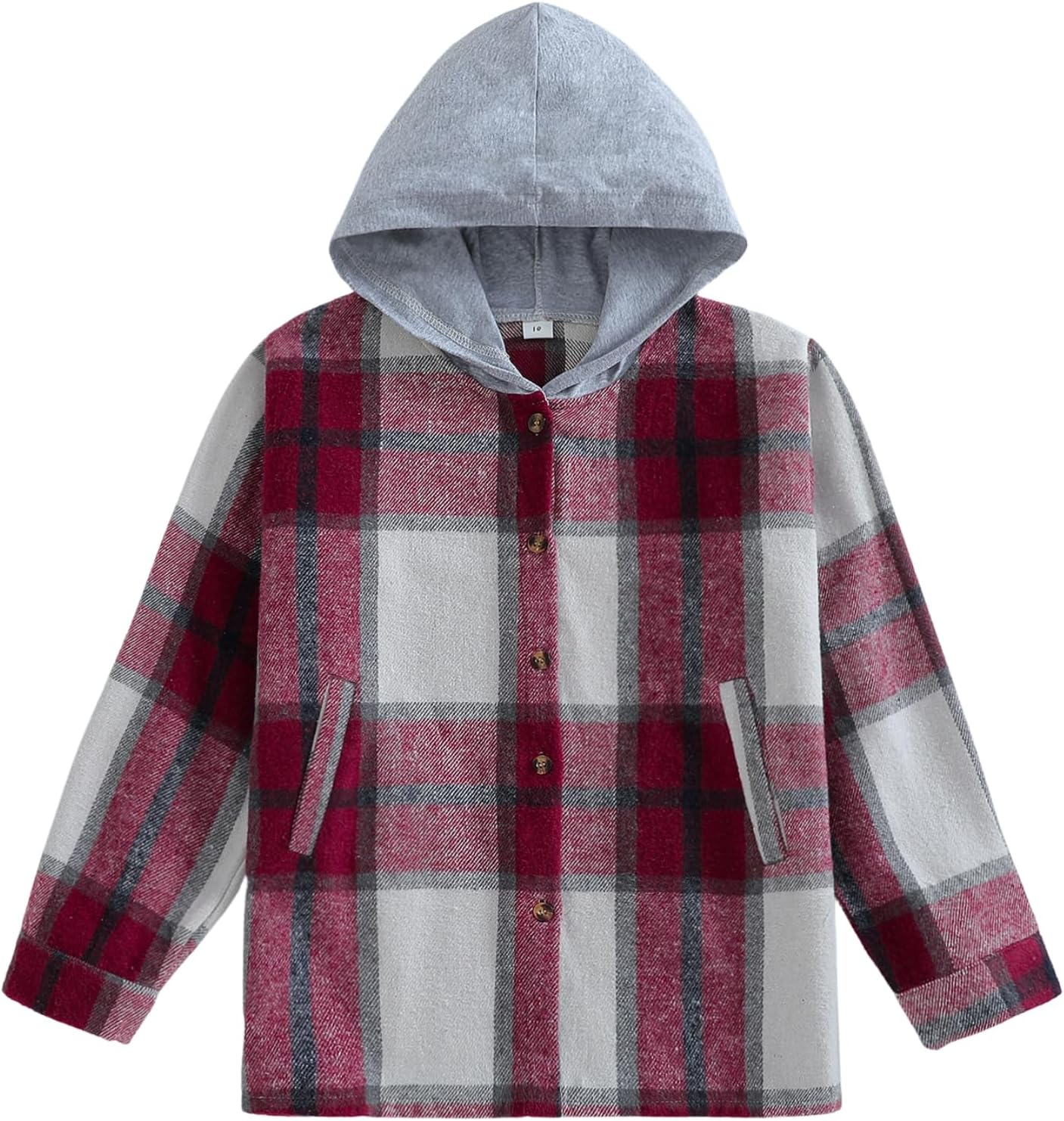 OXUBOAO Girls Flannel Jackets Plaid Button down Coats Pockets Long Sleeve Hooded Jacket for Fall Winter image number 4