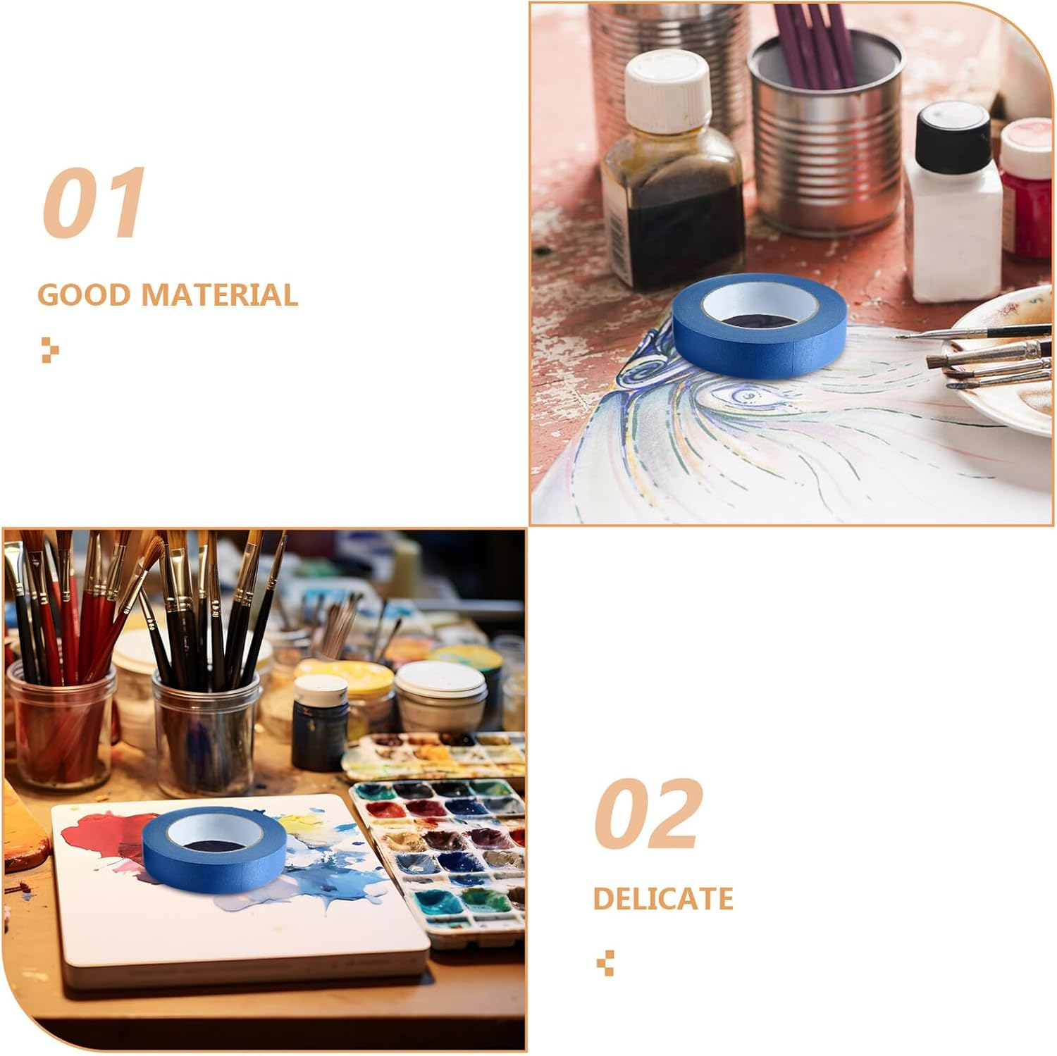 Homoyoyo 5Pcs Blue 1Cm Paint Masking Tape for Wall Painting, Thin Automotive Masking Tape for Precise Edging and Decoration, Suitable for Car Paint Supplies and Home DIY image number 3