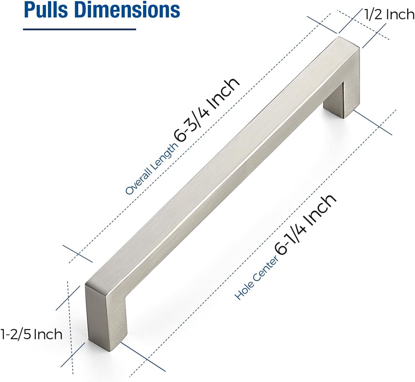 JOY DECOR 6 Pack Cabinet Handles, Brushed Nickel Cabinet Pulls, 6-1/4 Inch Kitchen Closet Handles Square Drawer Pulls Stainless Steel Drawer Hardware, 160Mm Hole Centers image number 5