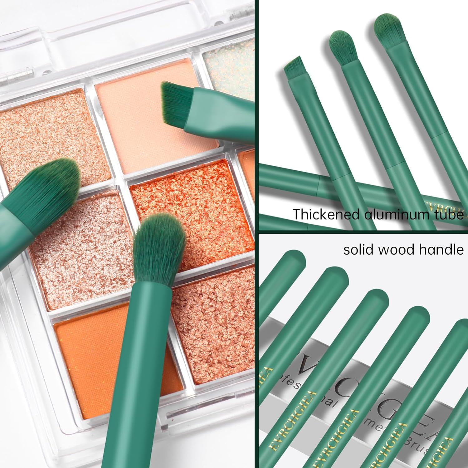 Eye Makeup Brush Set, 6 Pcs Professional Blending Eyeshadow Makeup Brushes for Concealer Eyebrows Eyeliner, Soft Hairs & Wood Handle (Green)&hellip; - Black 6Pcs image number 6