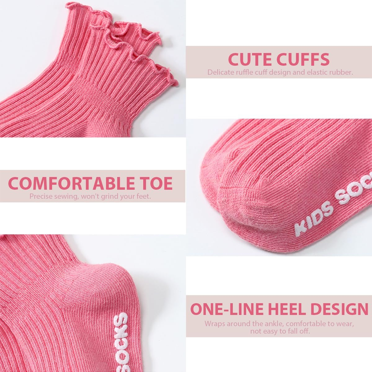 Baby Girls anti Slip Socks 6 Packs, Toddler Non Skid Ruffle Crew Socks Girl'S Frilly Dress Socks Turn Cuff Cotton Long Socks with Grippers for 0-12 Months 1-5 Years Newborn Baby Girls Infant Kids image number 5