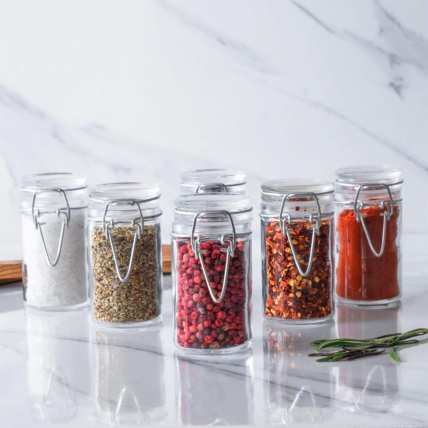 Argon Tableware Glass Spice Jars with Airtight Metal Clip Lid - 70Ml/2.5Oz - 3 Pack - 4 Colour Seals - Small Kitchen Storage Container round Preserving Jar for Spice, Seasoning image number 2