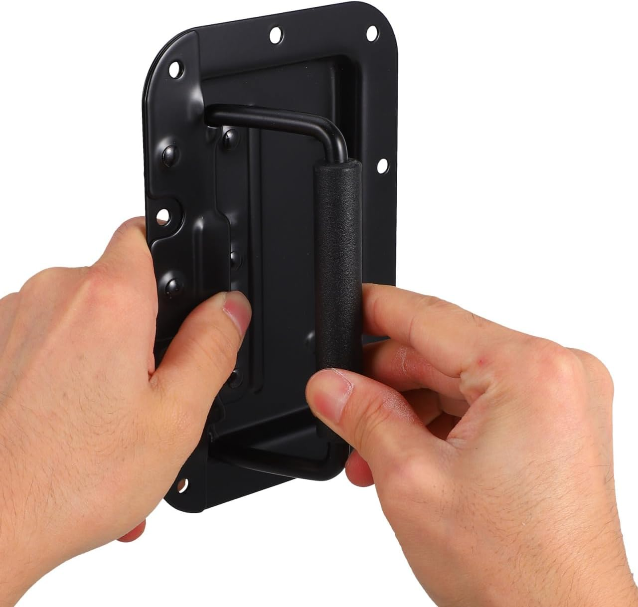 Jojofuny Spring Loaded Recessed Handle with Padded Grip, Black Iron Flush Mount Pull Handle for Chest, Cabinet, Speaker Box, Flight Case, and Kitchen Hardware Accessories