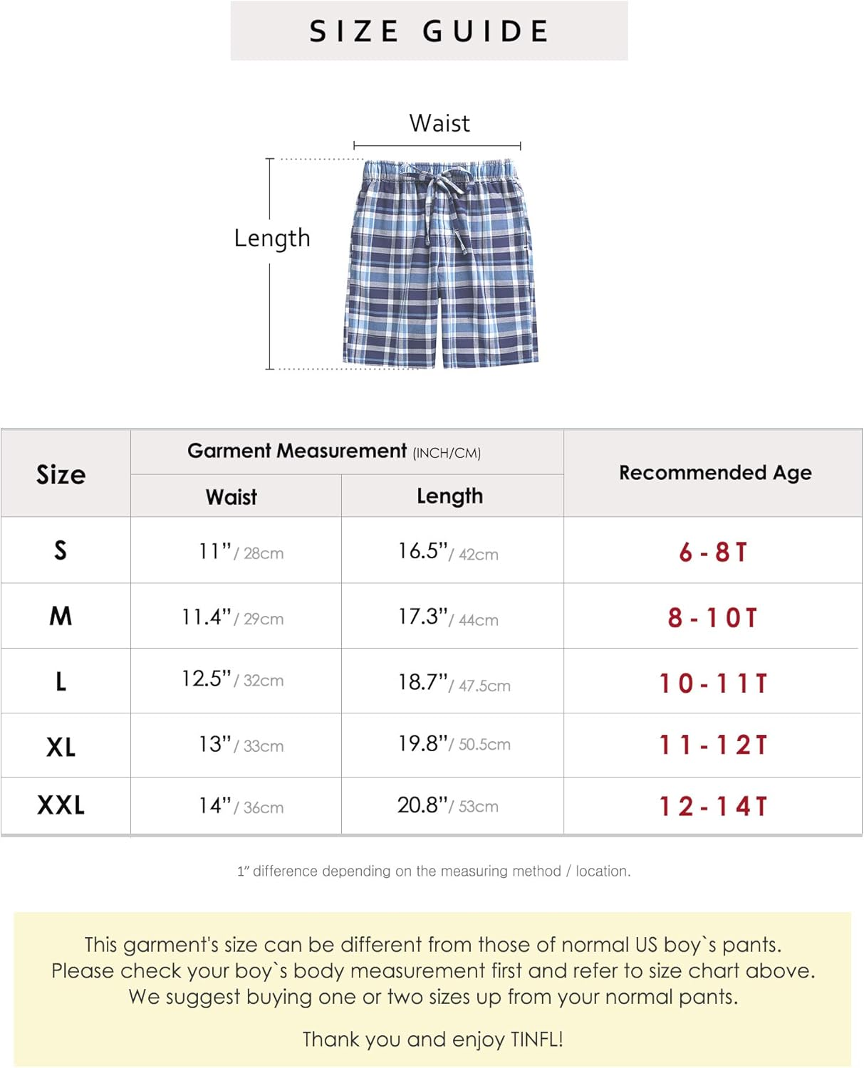 Kids Boys Woven Plaid Check Cotton Soft Lightweight Long Shorts Drawstring Pants with Pocket