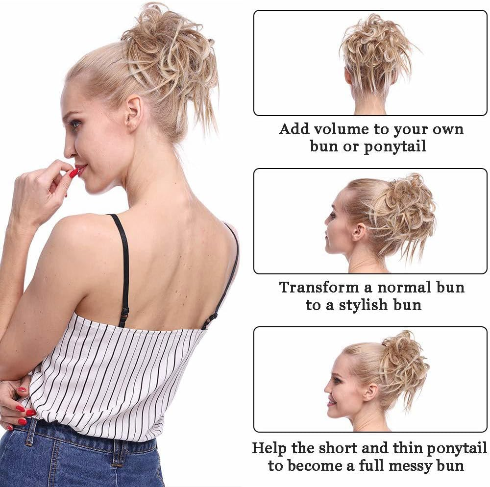 Hairro Messy Bun Hair Piece, Tousled Wavy Hair Pieces for Updos, Fluffy Tousled Short Ponytail Extension for Women Girls，45G #M4 Medium Brown - 12P24 image number 7