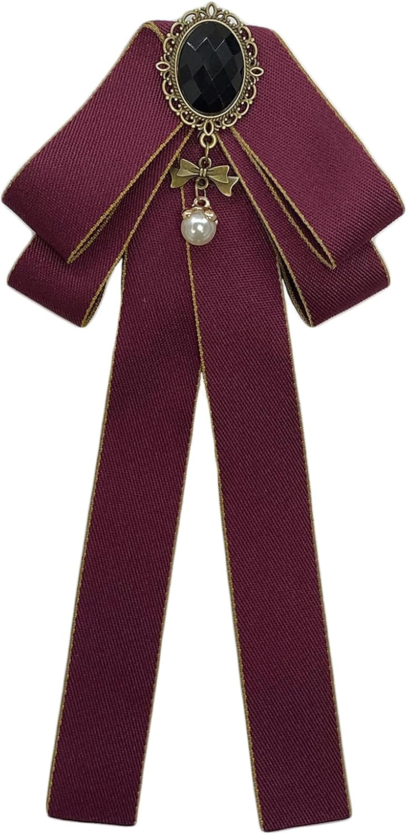 Aoozleny Bow Tie for Women, Pre-Tied Ribbon Tie Adjustable Neck Tie with Rhinestone for Collared Blouse Shirt Dress - Gray image number 7