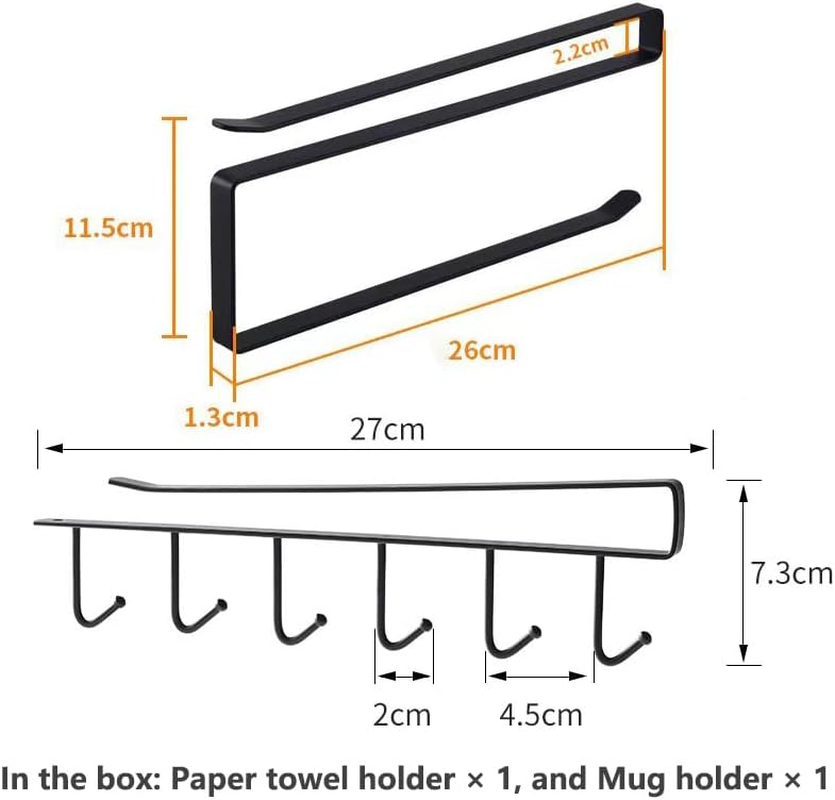 2 Pack under Shelf Organizers, Kitchen Roll Paper Towel Holder Mug Storage Hooks, Home Organization Accessories for Hanging Rolls, Towels, Coffee Cups, Cooking Utensils, Metal (Black) image number 4