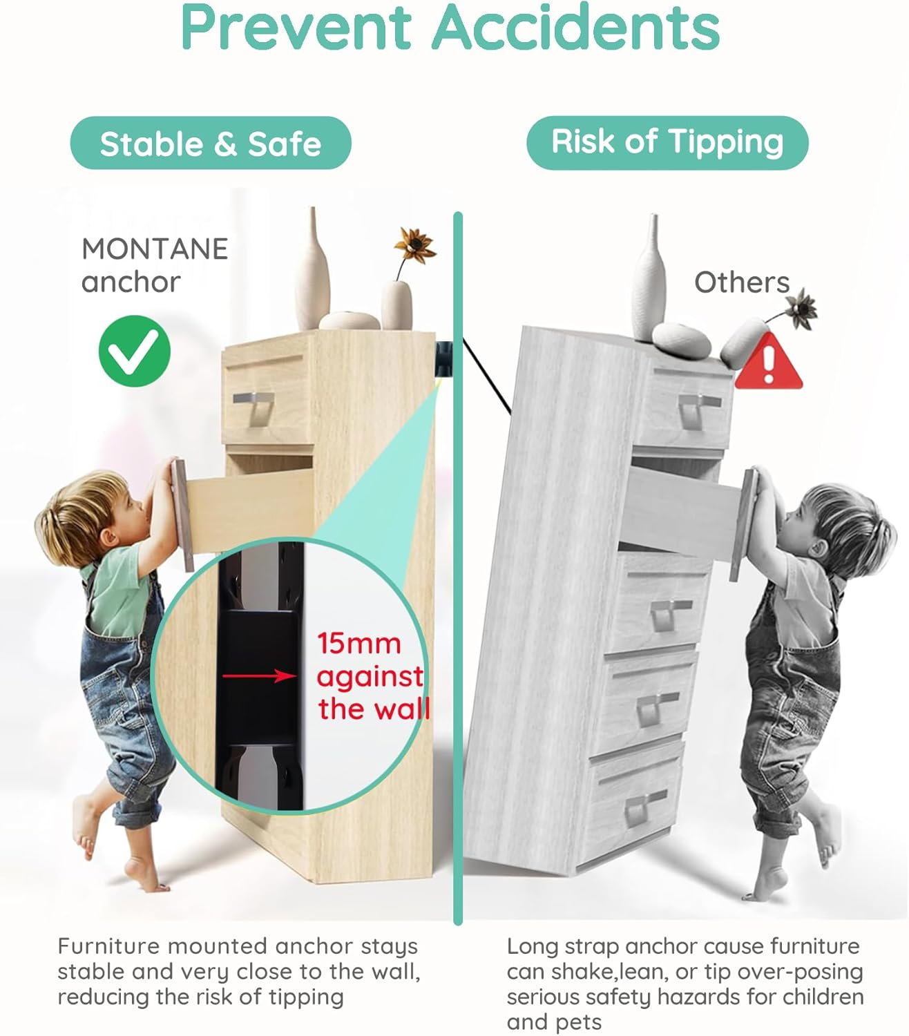 Furniture Straps for Baby Proofing 6 Pack Heavy Dutychild Proofing Furniture Anchors Furniture Wall Anchors anti Tip for Cabinets, Closets Dresser Drawer Cabinets Closets Bookshelves image number 3