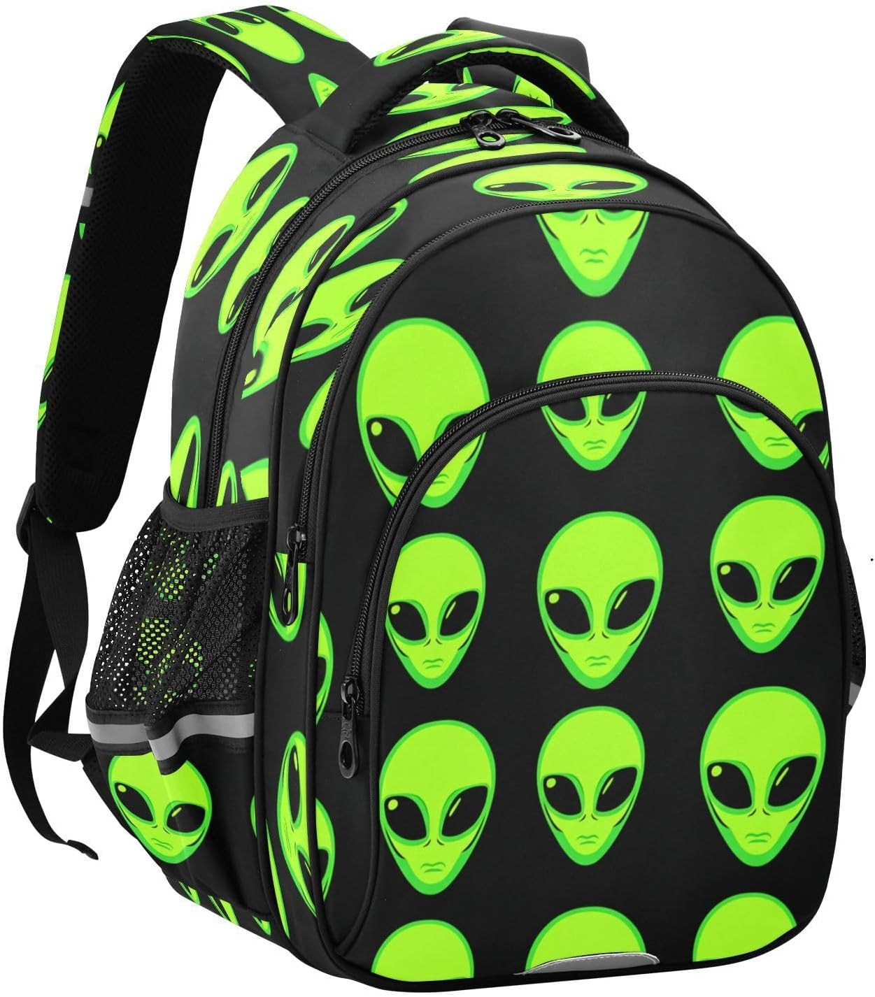 Green Aliens Black Kids School Backpack for Boys Girls Ages 8-14, Backpack for Boys Elementary School image number 3