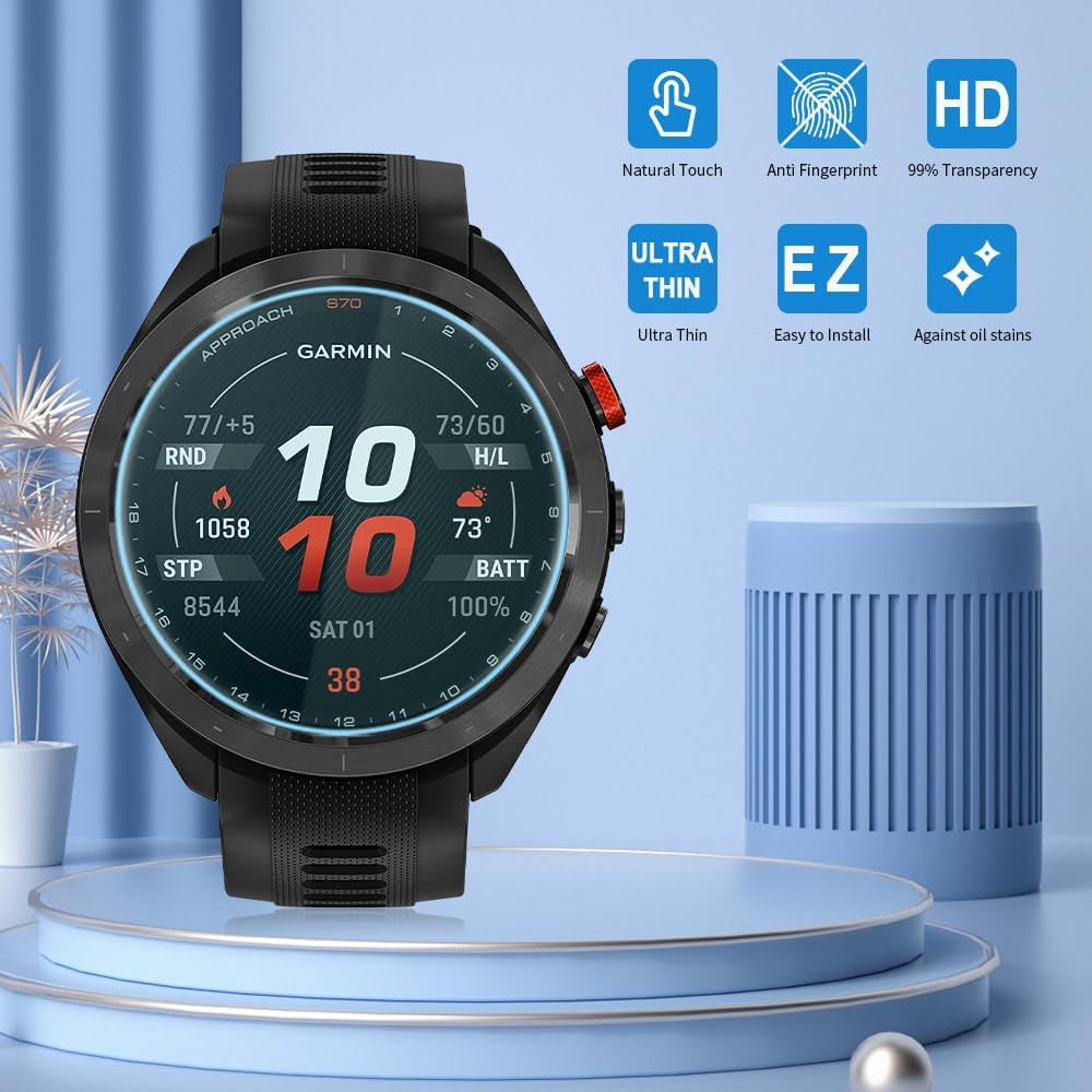 Duttek Tempered Glass Screen Protector (3 Pack Designed for Garmin Approach S70 (47Mm), 2.5D 9H Hardness Anti-Scratch Tempered Glass Protective Film for Garmin Approach S70 47Mm Smartwatch - Approach S70 47Mm Screen Protector image number 4