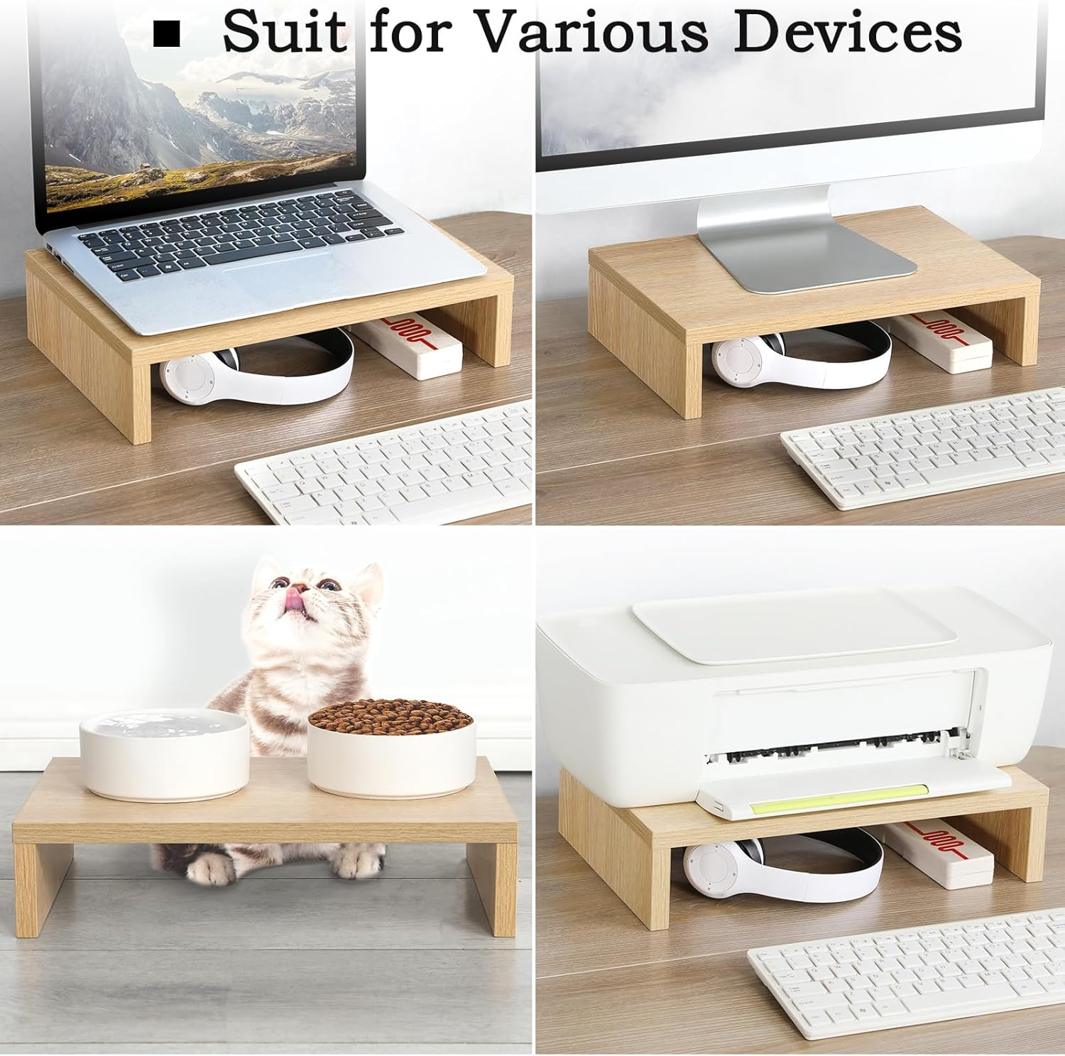 TEAMIX Wood Monitor Stand Riser-2 Pack,Maple Adjustable Monitor Stand Dual Monitor Riser for 2 Monitors/Laptop/Pc Computer Stand for Desk - Maple image number 5