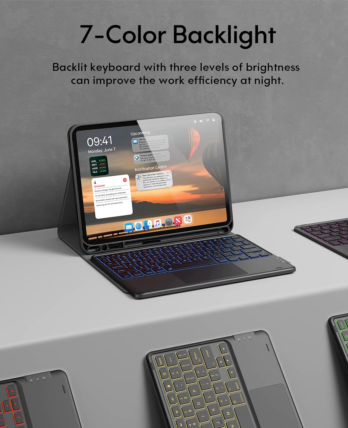 CHESONA for Ipad Air 11 Inch Case with Keyboard M3/M2 (2025/2024), 7-Color Backlight, Multi-Touch Trackpad, 2 Wireless Channels, for Ipad Pro 11 (4Th/3Rd/2Nd/1St Gen) & Ipad Air 5Th & 4Th Gen, Black image number 4