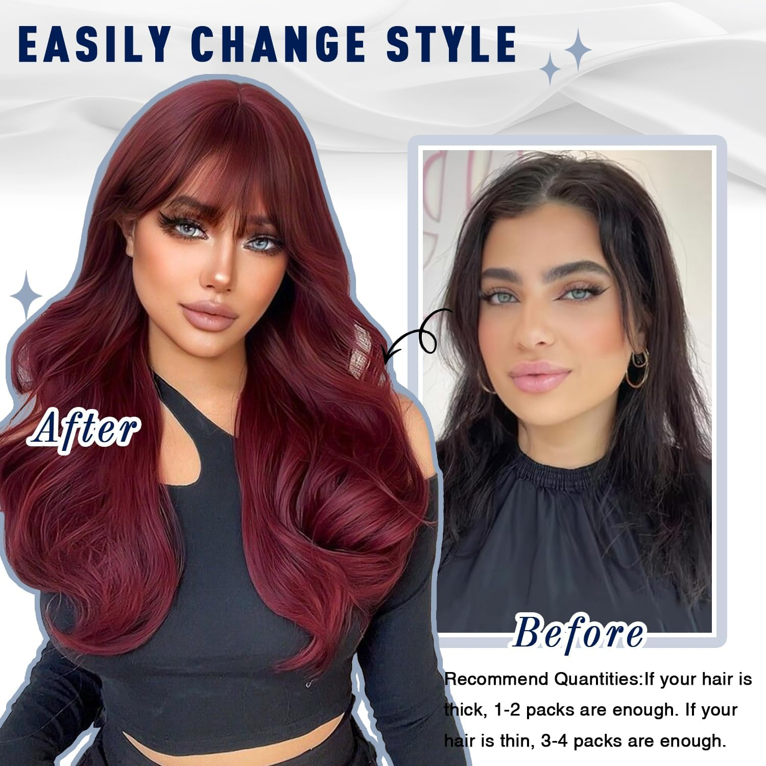 Sunya Clip-In Real Hair Extensions, Burgundy Real Human Hair Extensions, Invisible, 45 Cm, Semaless Clips, 7 Pieces, 80 G/Pack, #99J image number 6