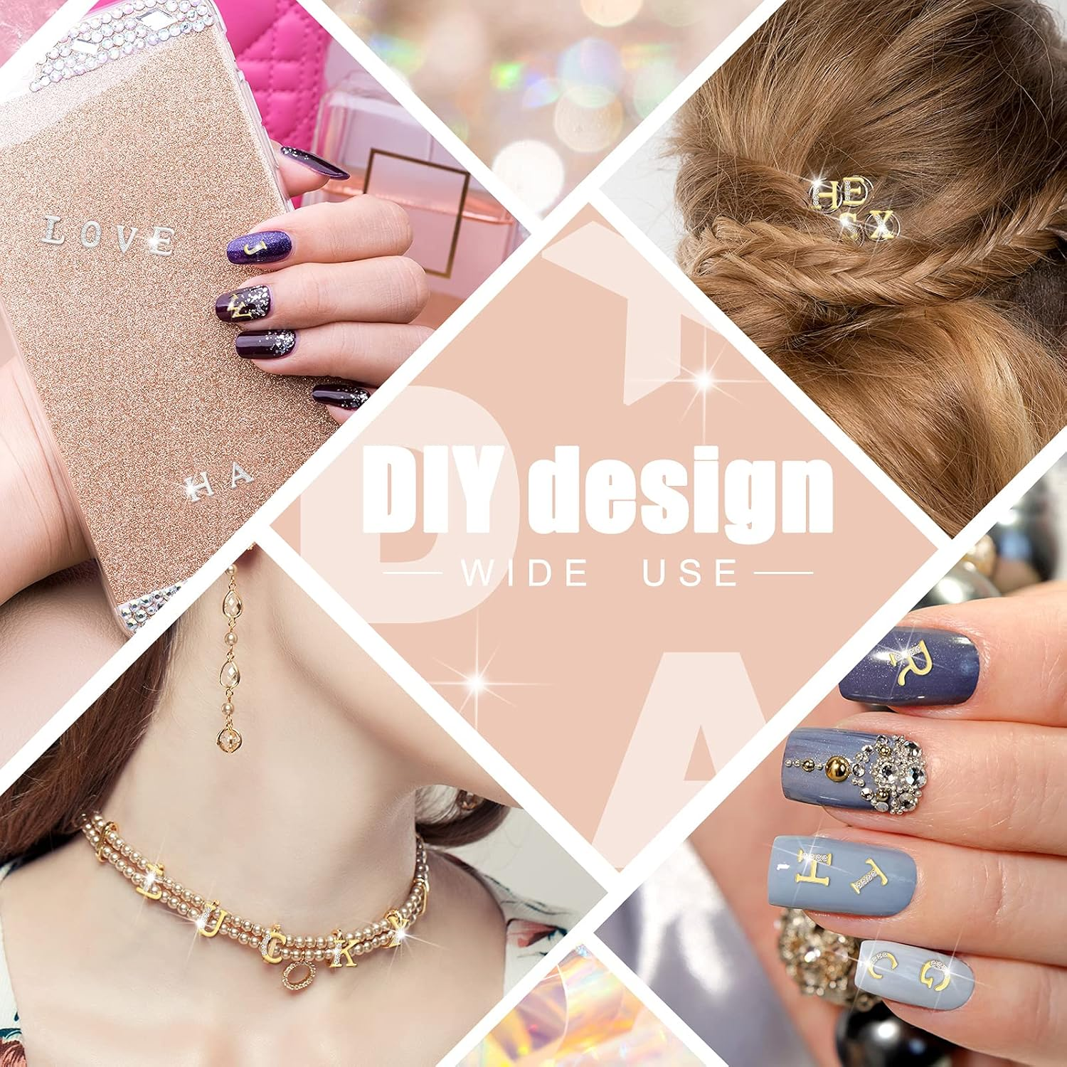 52 Pieces Letters Nail Stud Stickers Alloy Rhinestone Letter Charms 3D Capital Letters Nail Studs Alphabet Nail Charms English Nail Decoration for Women Girls Nail Accessories Home Salon, Gold, Silver - Gold,Silver image number 5