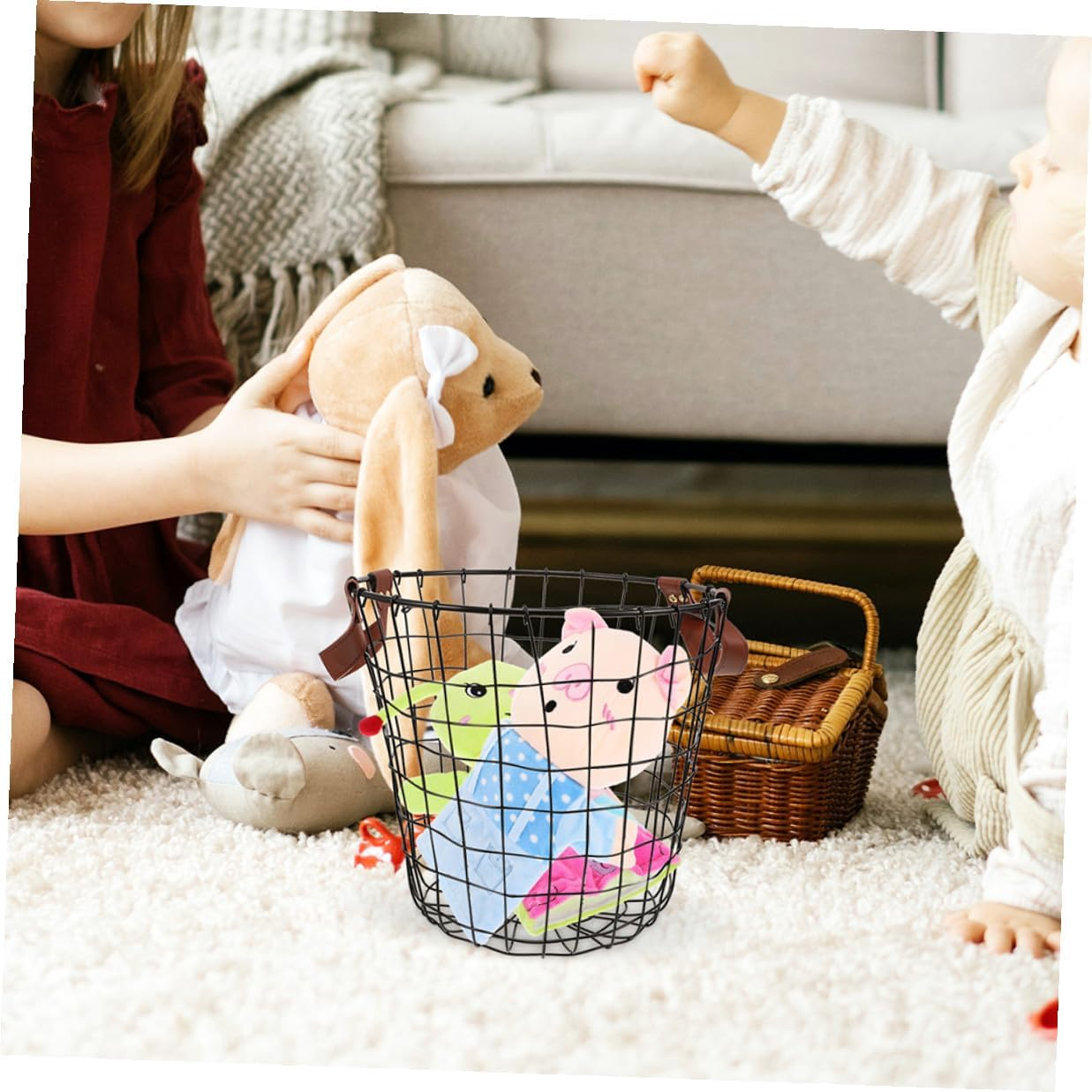 2Pcs Metal Firewood Organizer Basket with Portable Handle round Rustic Outdoor Storage Holder for Camping and Home Weather-Resistant Iron Log Carrier for Firewood and Sundries image number 2