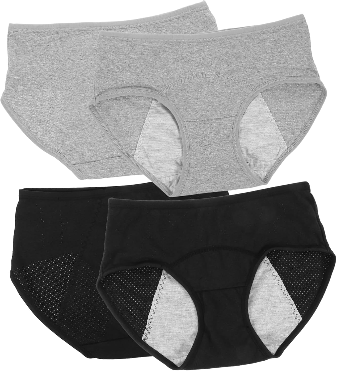 Heavy Flow Leakproof Women Cotton Briefs High Waist Postpartum Period Panties Breathable Comfortable Underwear for Sensitive Skin Grey