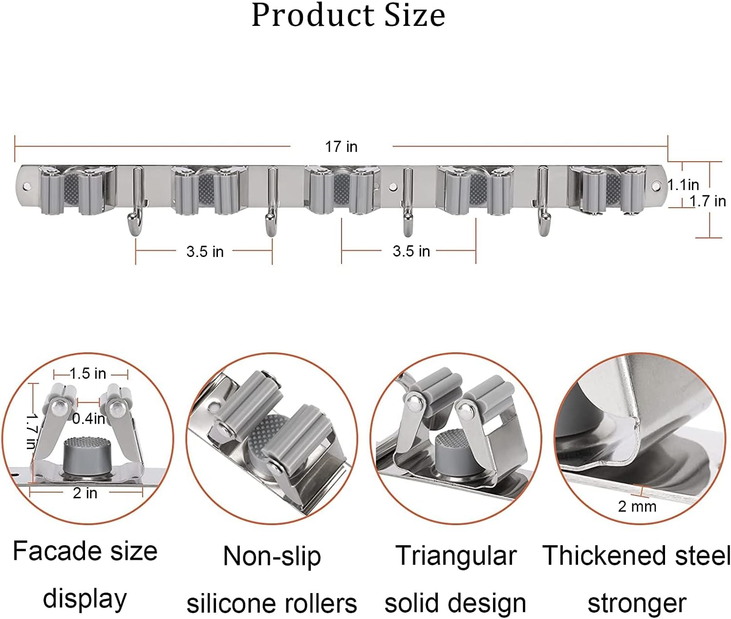 Mop Storage,Broom Storages,5 Racks 4 Hooks,Broom Hanger,Mop and Broom Holder/Mops Organizer/Broom Hook,Broom Holders Wall Mount,For Home,Kitchen,Garden,Garage,Laundry Room Organization and Storage image number 1