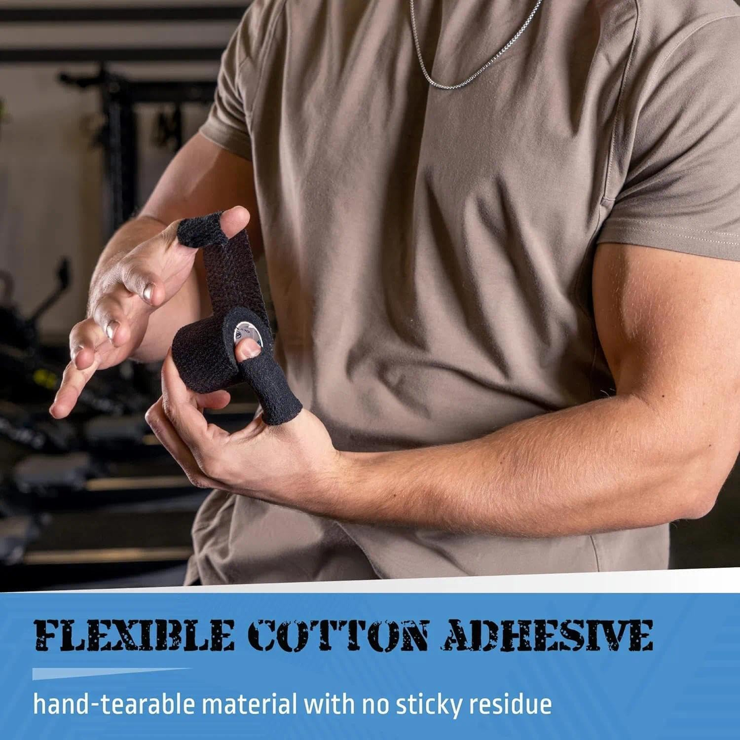 Weightlifting Thumb Hook Grip Cotton Tear Stretch Tape (6 Rolls) - Weight Lifting - Crossfit - Gymnastics - Keep Fingers and Hands Safe during Workout image number 1