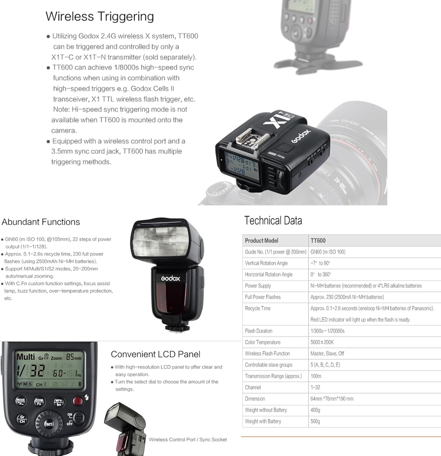 Godox TT600 Speedlite Flash with Built-In 2.4G Wireless Transmission for Canon, Nikon, Pentax, Olympus and Other Digital Cameras with Standard Hotshoe image number 5